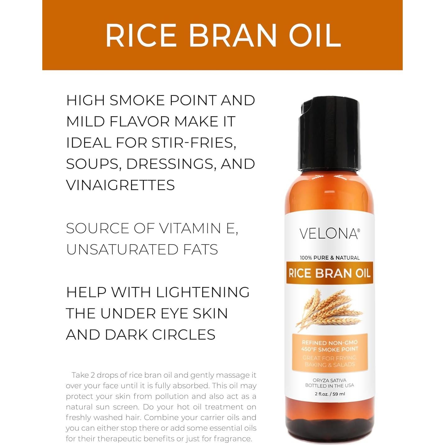 Aceite de Salvado de Arroz Velona 59.15 ml 100% Puro Natural