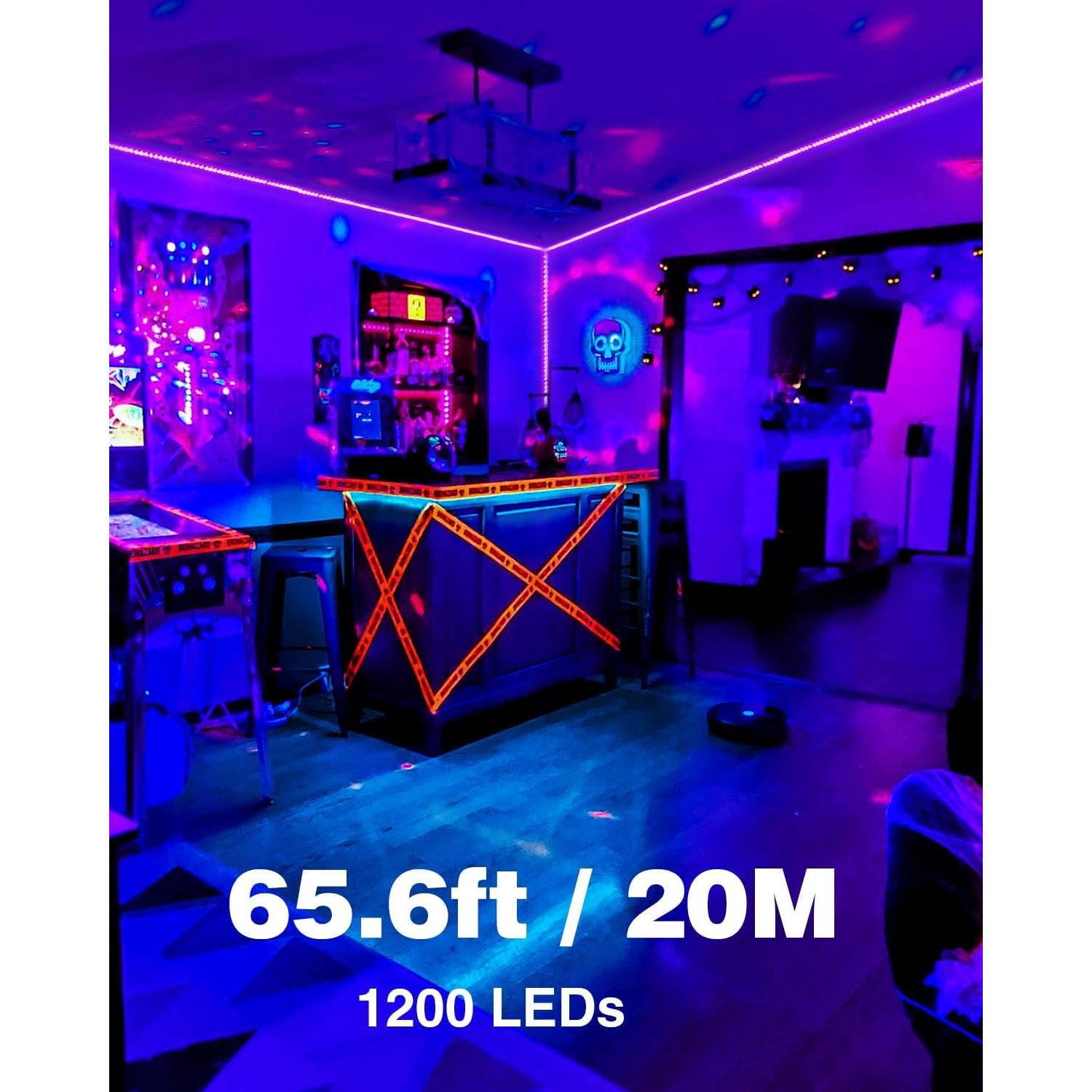 Tira de Luz Negra LED Onforu 20m 1200 LEDs para Fiestas