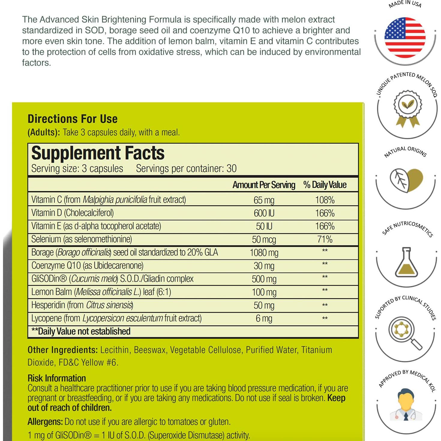 Suplemento Iluminador de Piel GliSODin - 90 Cápsulas