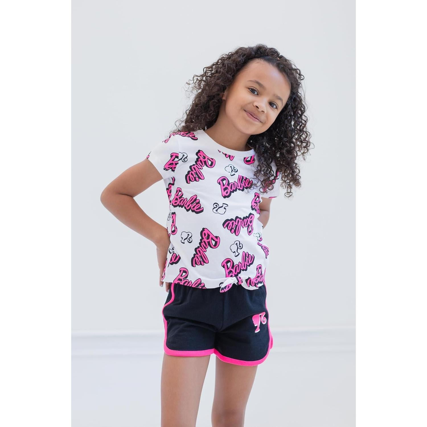 Conjunto Barbie para Niñas Rosa y Negro - Camiseta y Pantalones Cortos