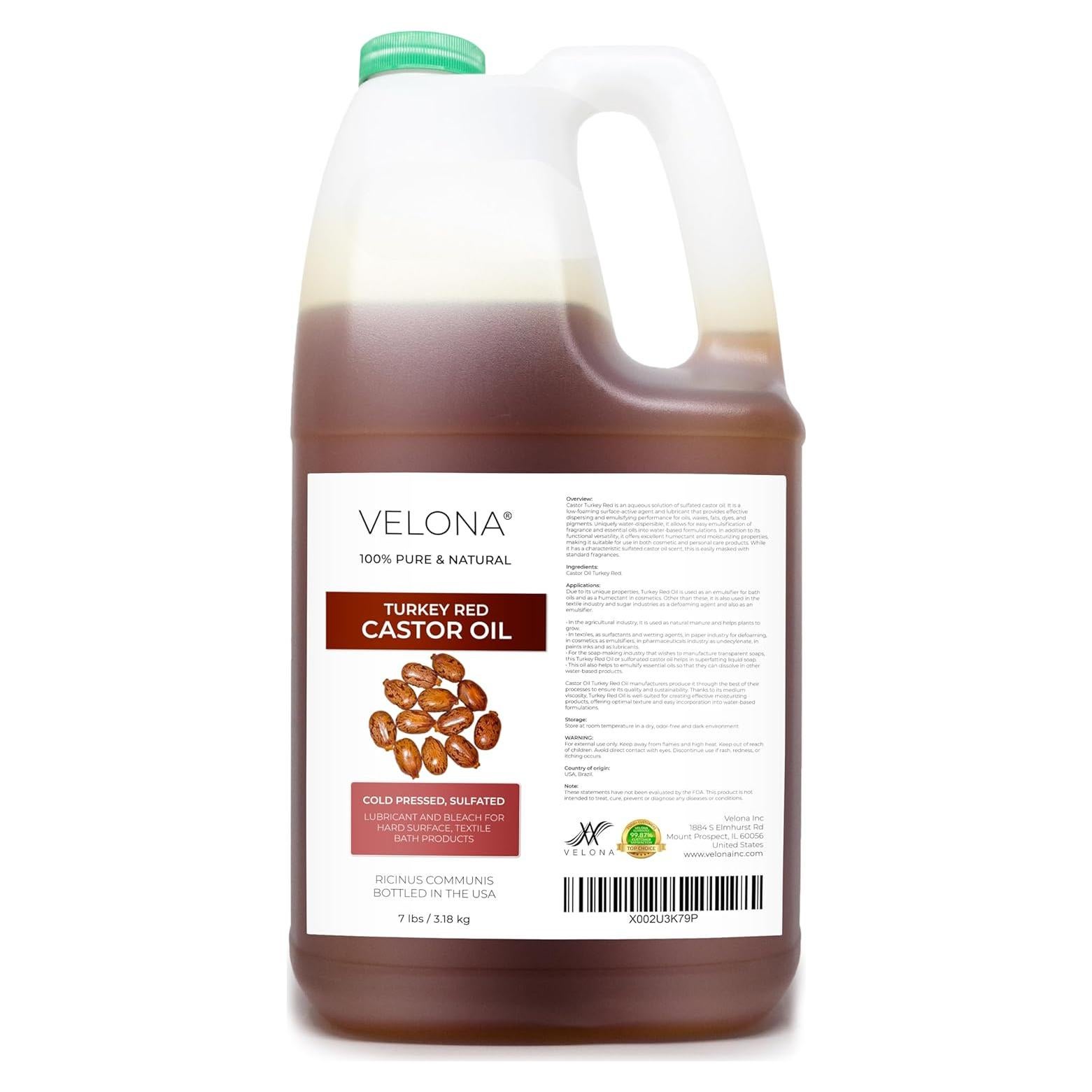 Aceite de Ricino Rojo Velona 3.3L 100% Puro y Natural