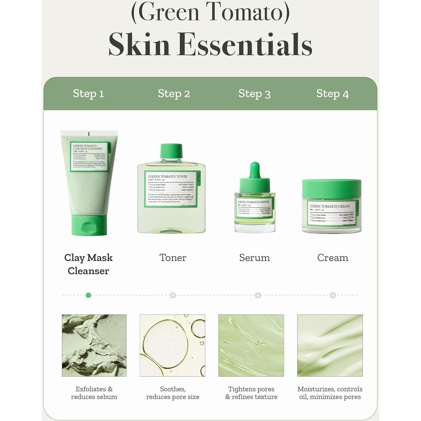 Kit de Cuidado Facial Fully con Extracto de Tomate Verde - Hidratación y Reducción de Poros