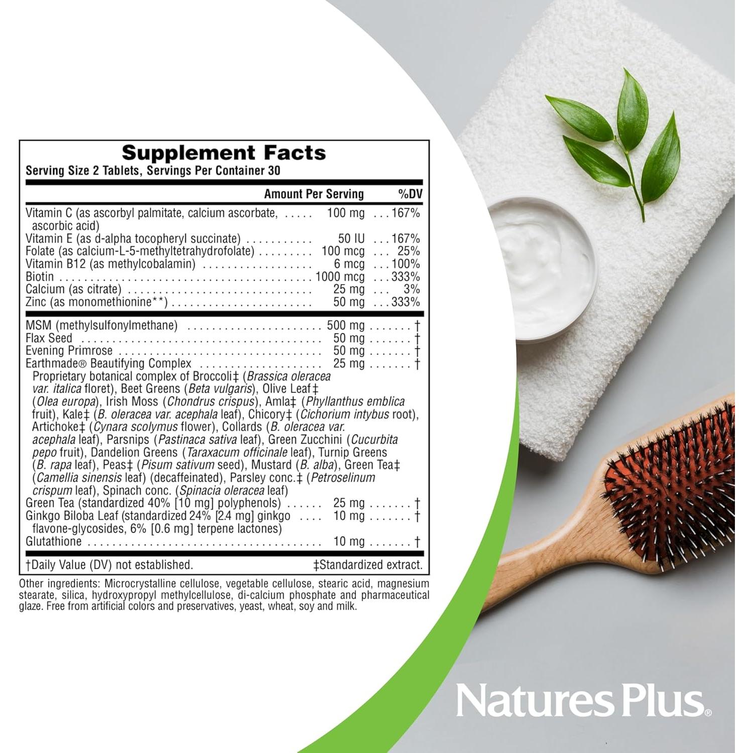 Suplemento Herbal Cabello, Piel y Uñas Nature's Plus - 60 Tabletas Veganas