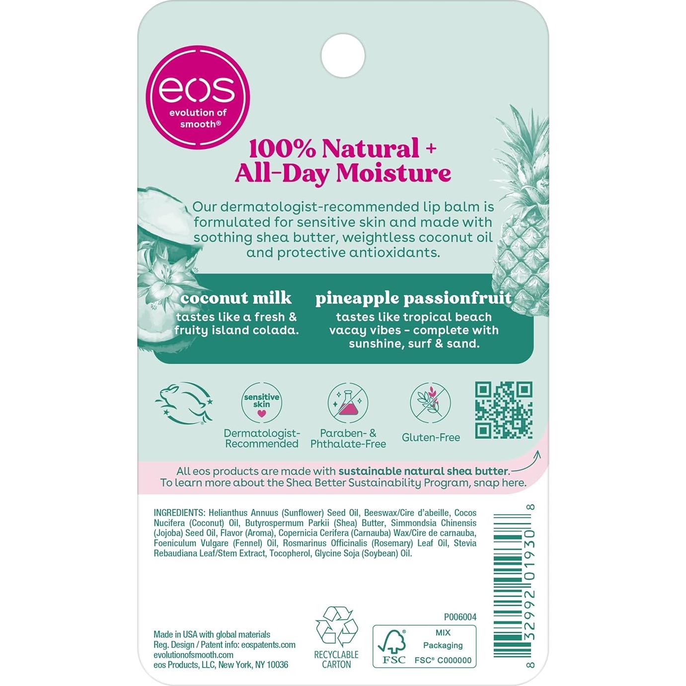 Bálsamo Labial Natural eos - Leche de Coco y Maracuyá 2 Pzas