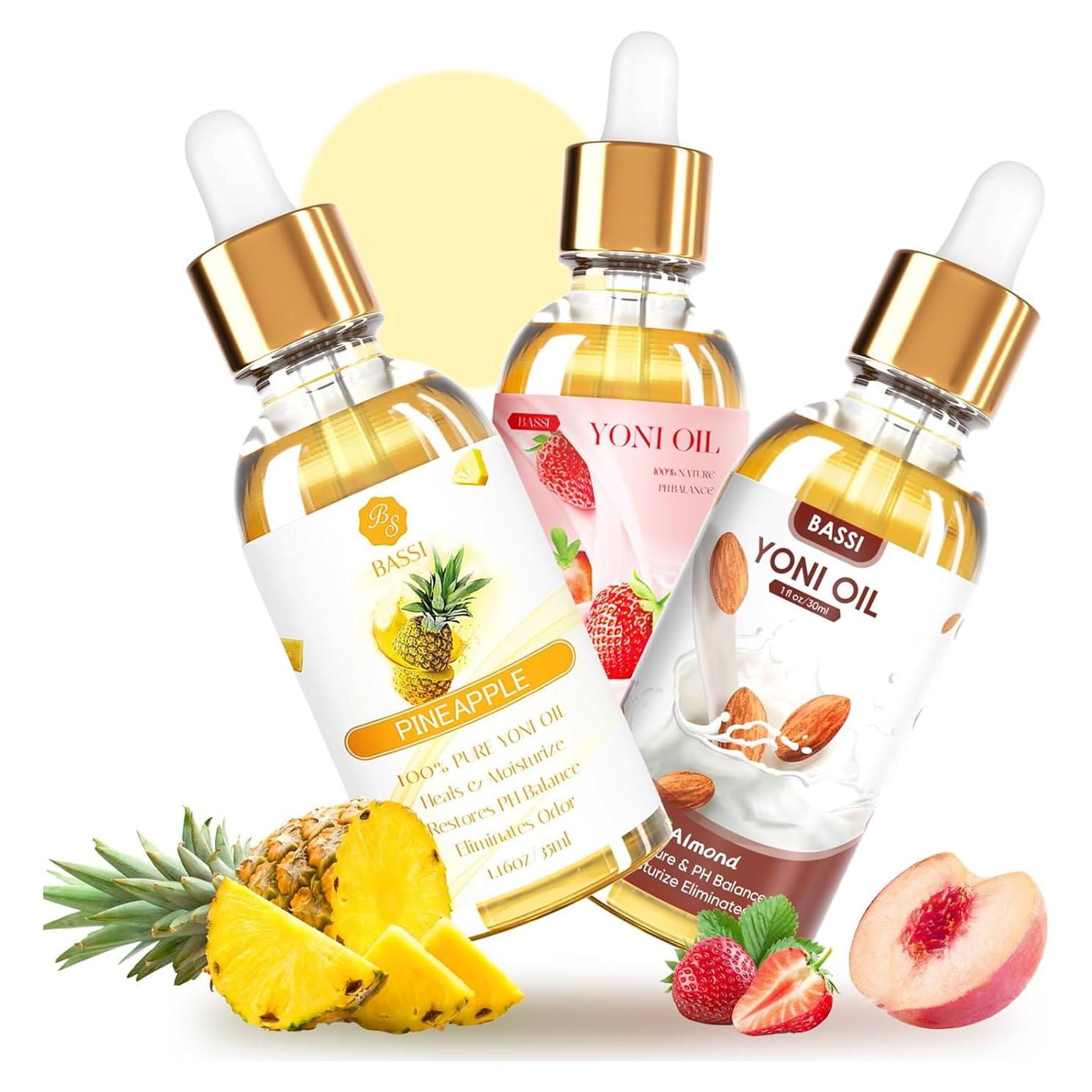 Aceite Yoni Orgánico BASSI 3PCS 29.57ml Hidratante Femenino