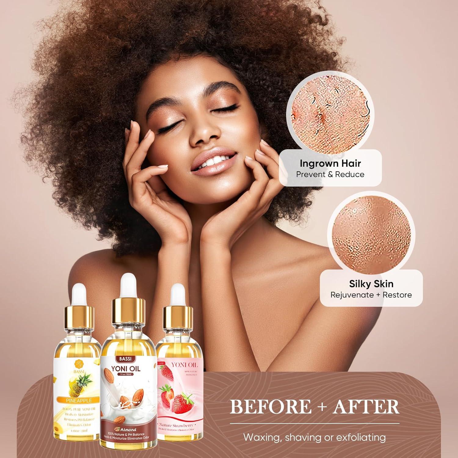 Aceite Yoni Orgánico BASSI 3PCS 29.57ml Hidratante Femenino