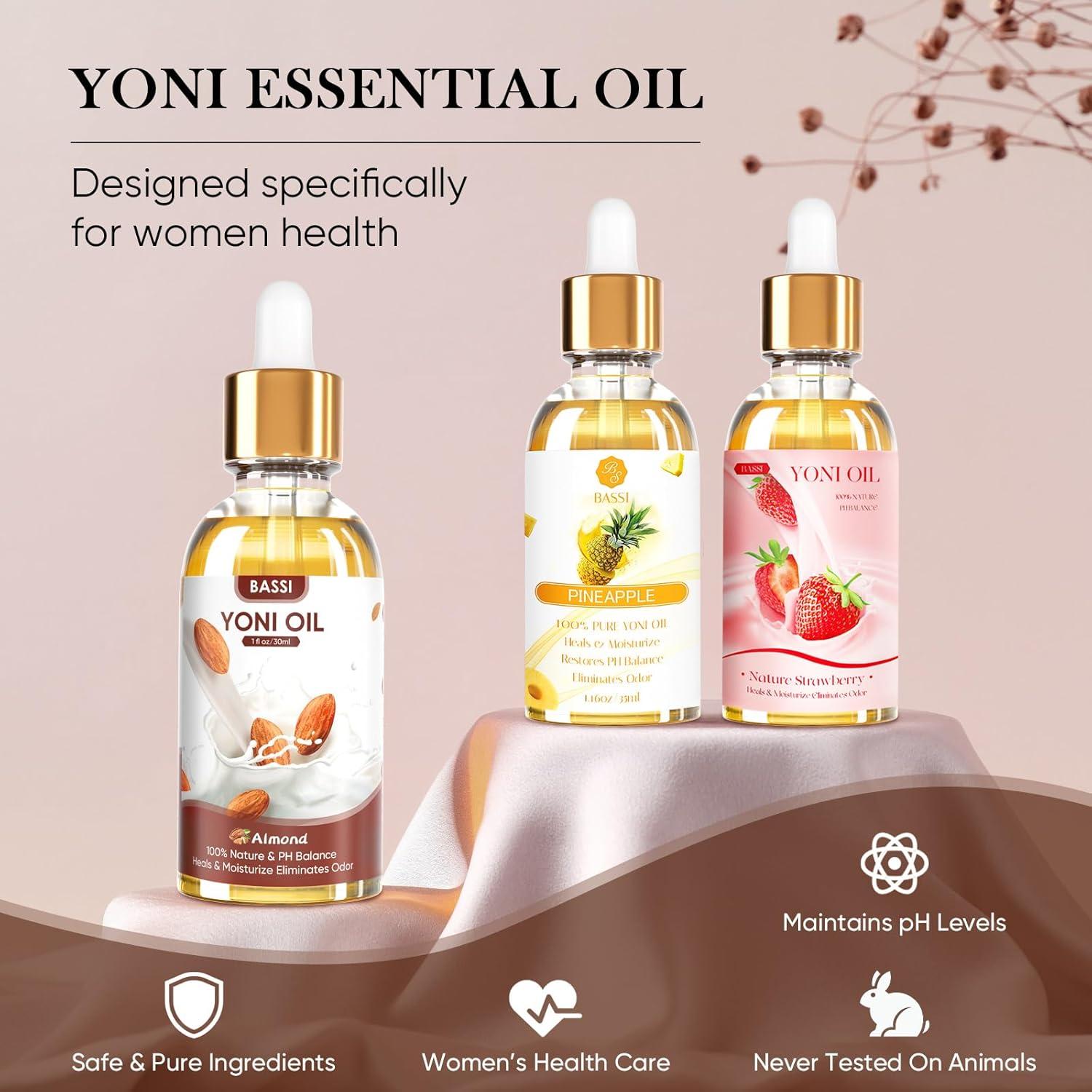 Aceite Yoni Orgánico BASSI 3PCS 29.57ml Hidratante Femenino