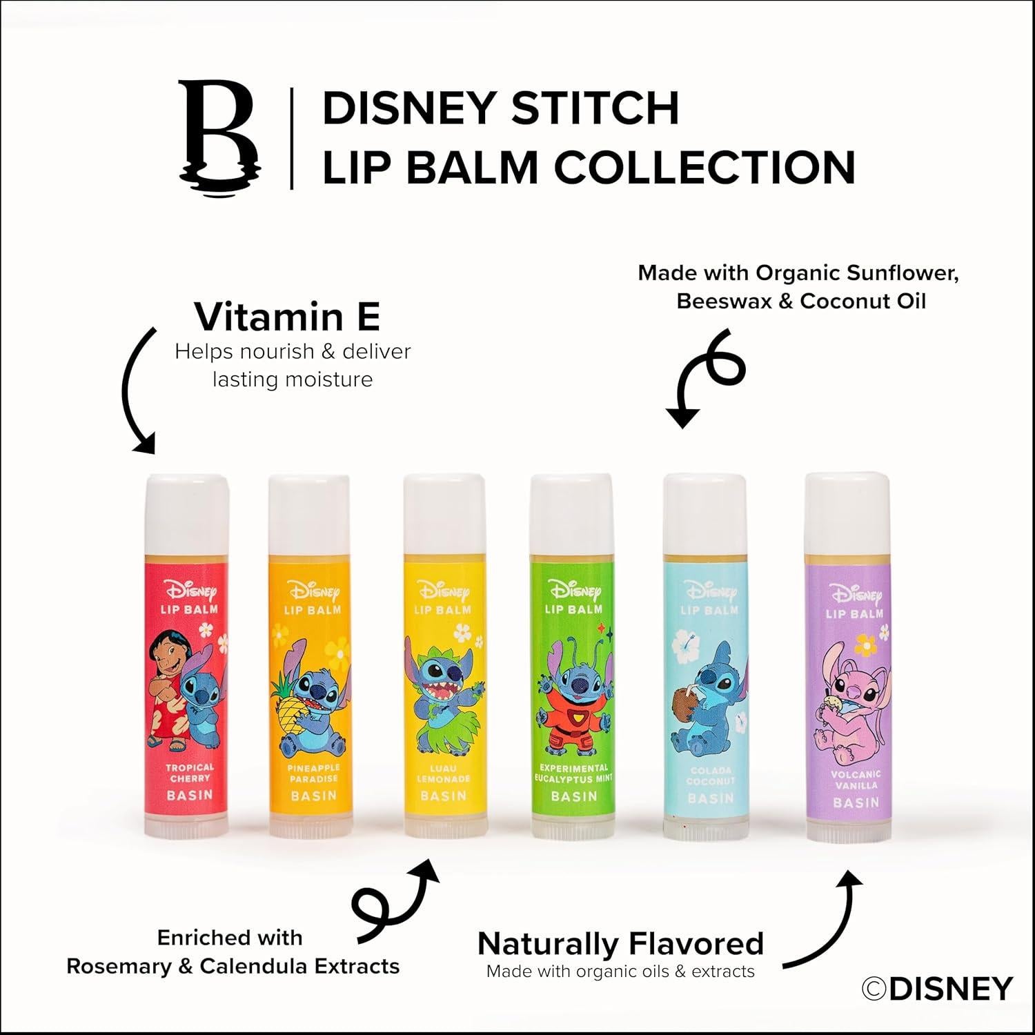 Bálsamo Labial Disney Stitch Basin - 6 Sabores Tropicales