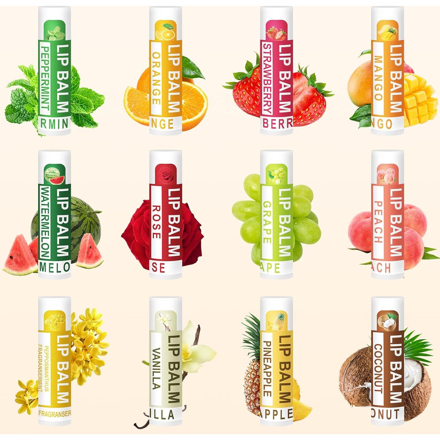 Bálsamo Labial Natural DMSKY 60 Tubos Hidratantes 12 Sabores