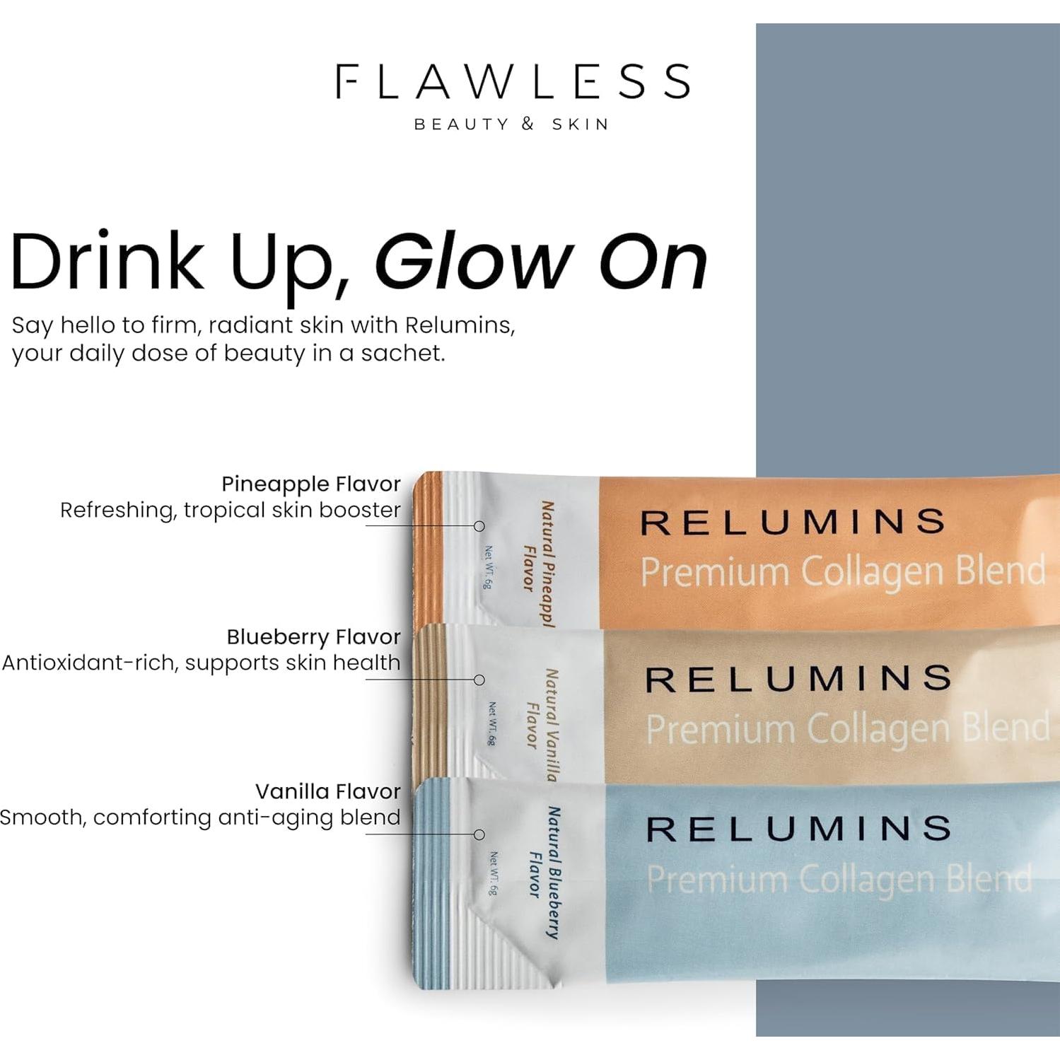 Relumins Colágeno Marino Premium Piña 10 Sobres + Glutatión 1000 Cápsulas