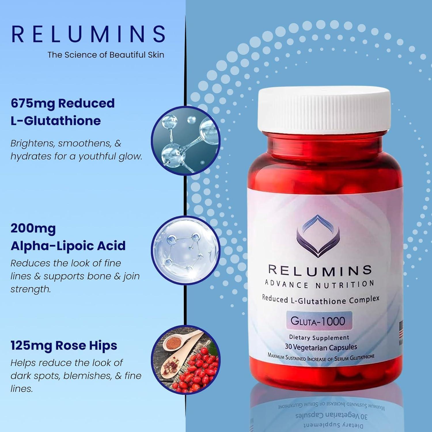 Relumins Colágeno Marino Premium Piña 10 Sobres + Glutatión 1000 Cápsulas