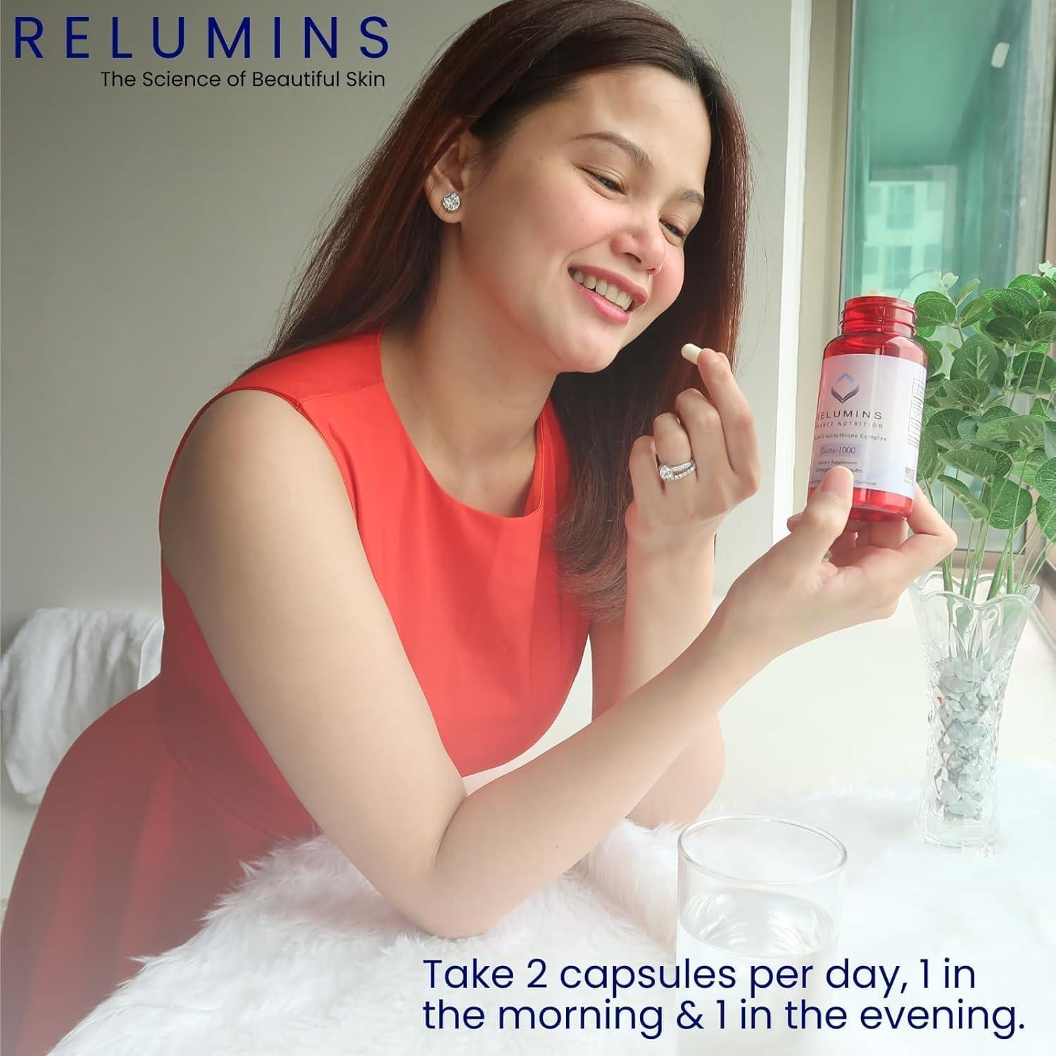 Relumins Colágeno Marino Premium Piña 10 Sobres + Glutatión 1000 Cápsulas