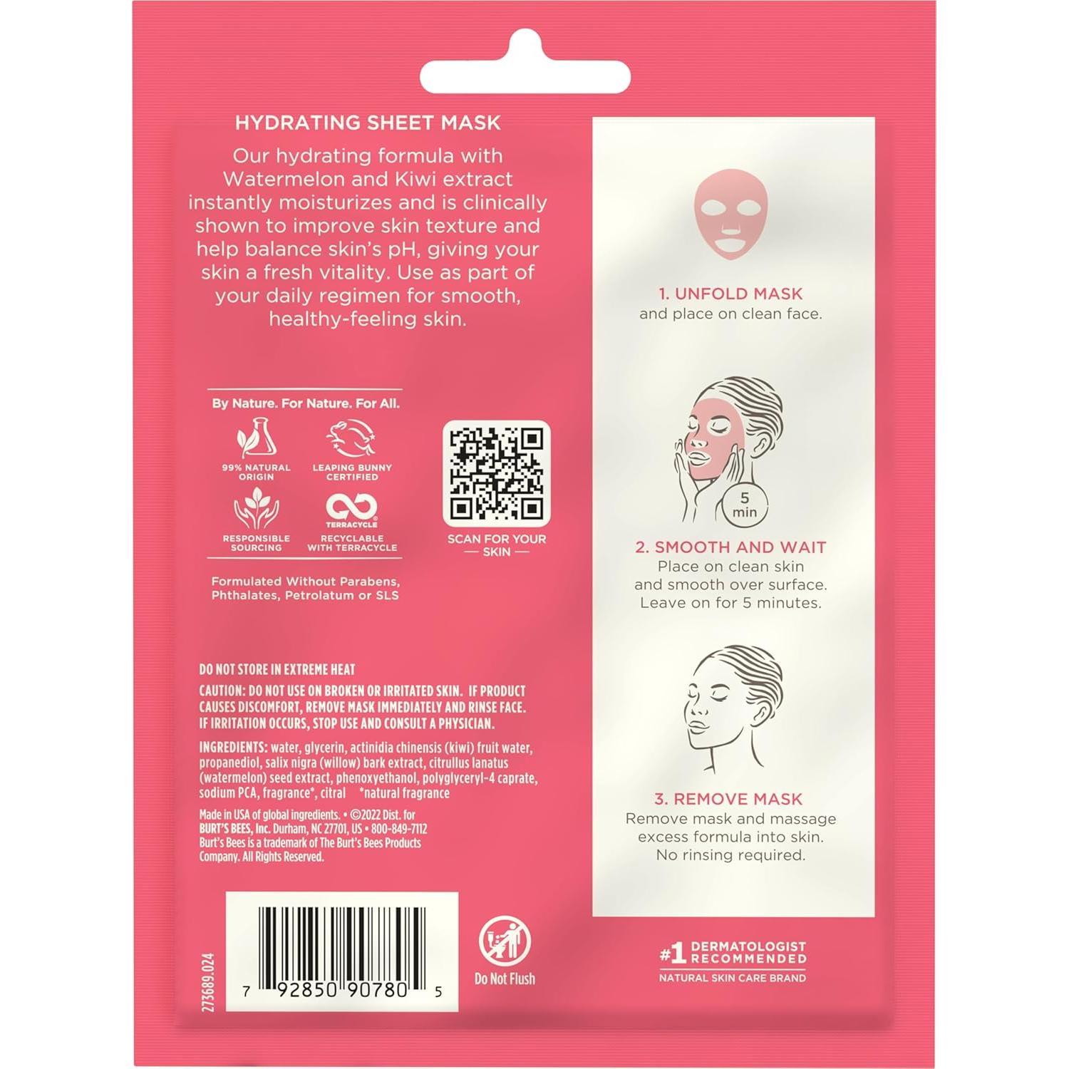 Mascarilla Hidratante Burt's Bees con Sandía - Paquete de 6 Unidades