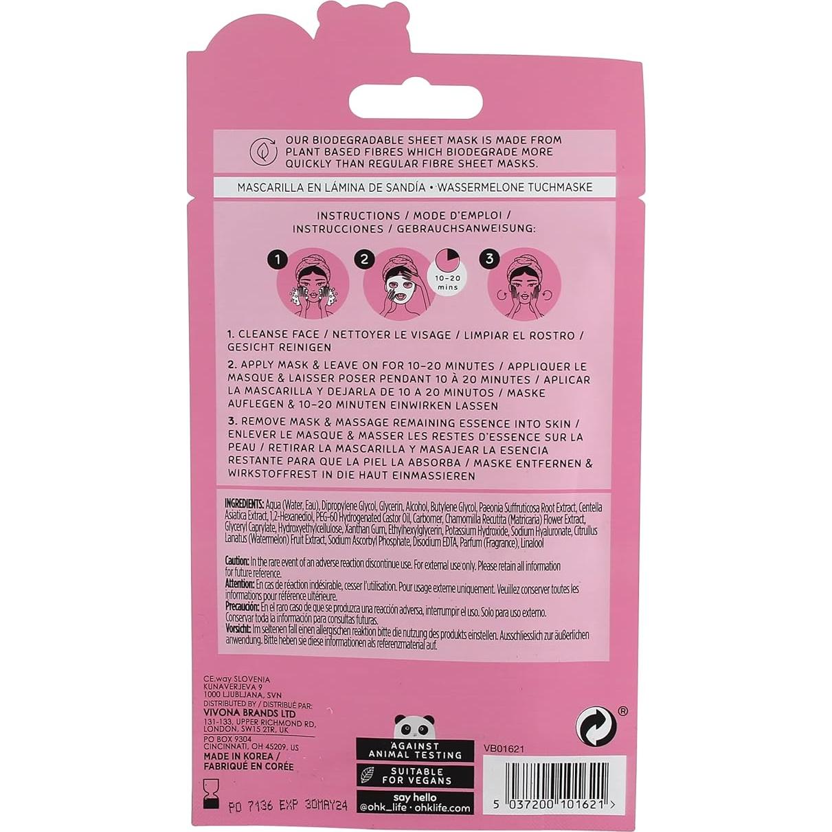 Máscara de Hoja Oh K! Sandía - Hidratante Facial Unisex 1 pc