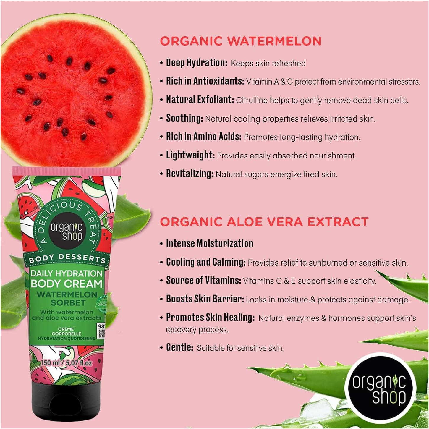 Crema Corporal Hidratante Organic Shop 150ml Aloe Vera y Sandía