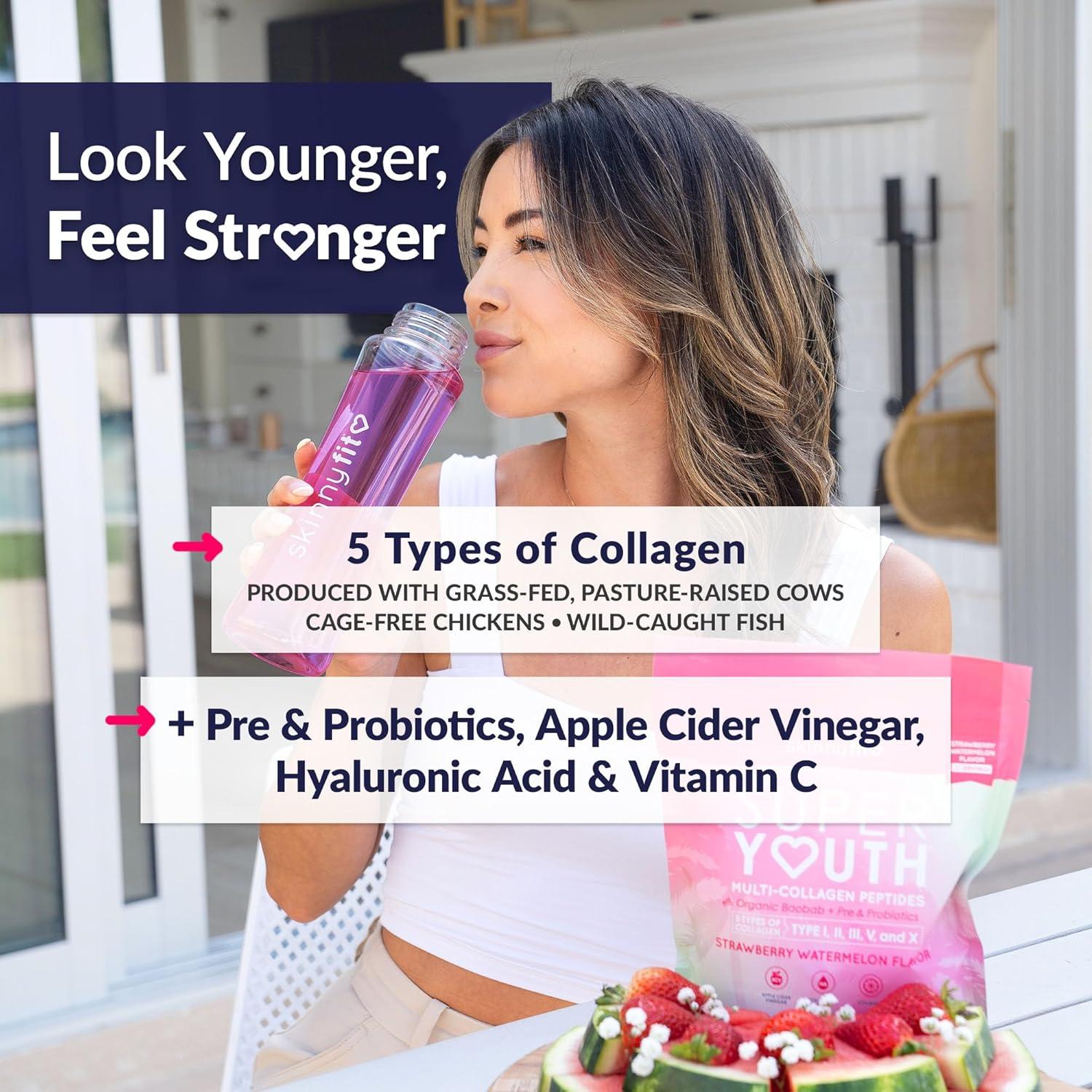 SkinnyFit Super Juventud - Colágeno en Polvo Sabor Sandía de Fresa 30 Porciones