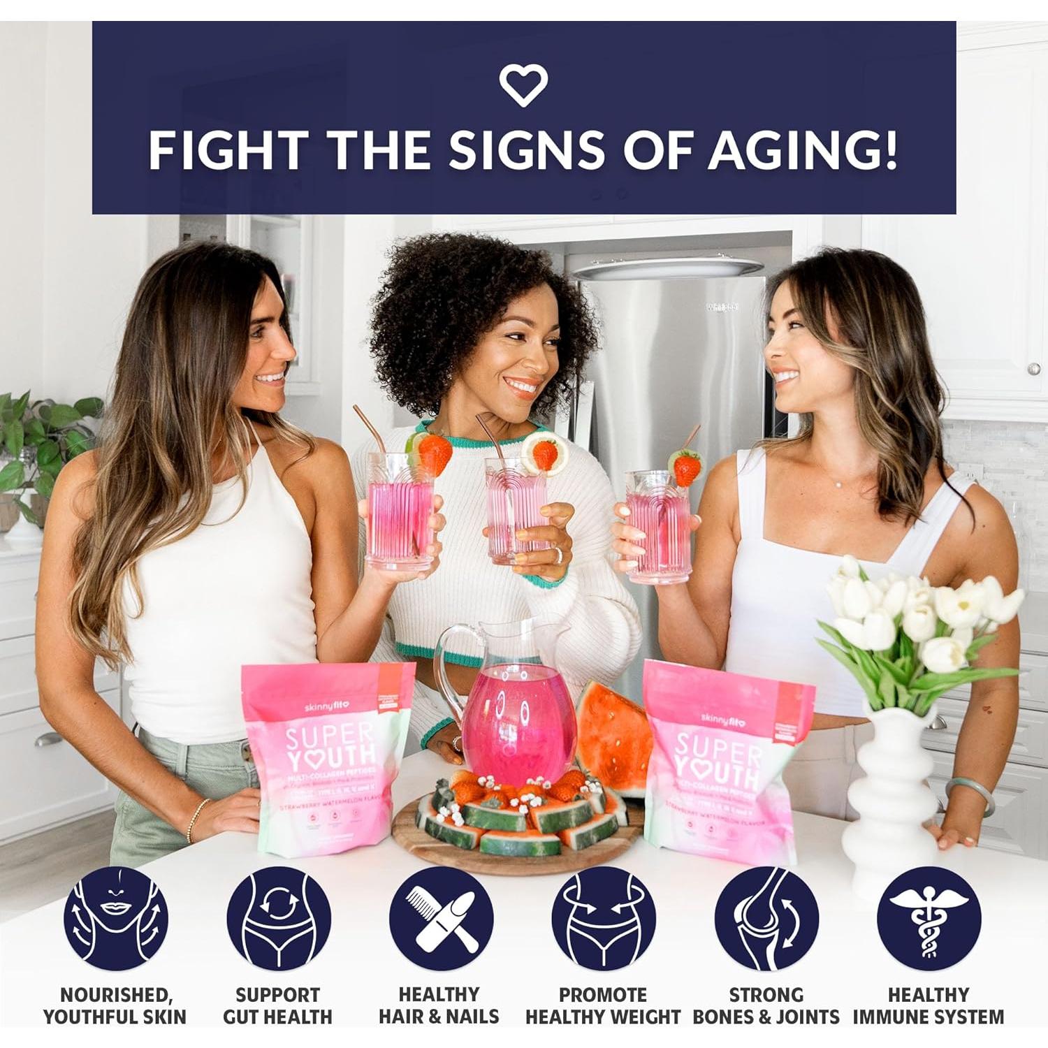 SkinnyFit Super Juventud - Colágeno en Polvo Sabor Sandía de Fresa 30 Porciones