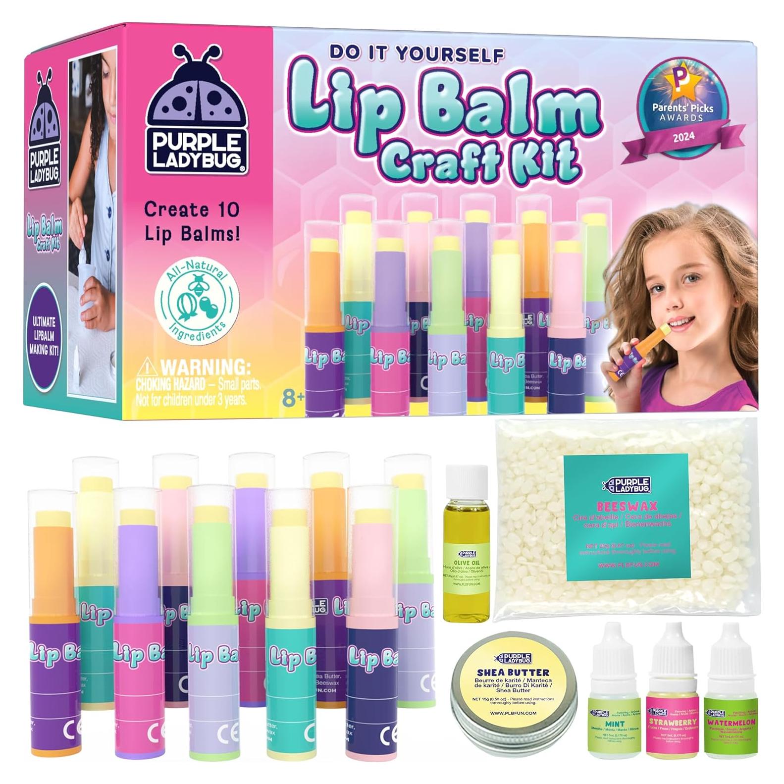 Kit de Balsamo Labial Purple Ladybug para Niñas - 10 Balsamos Naturales