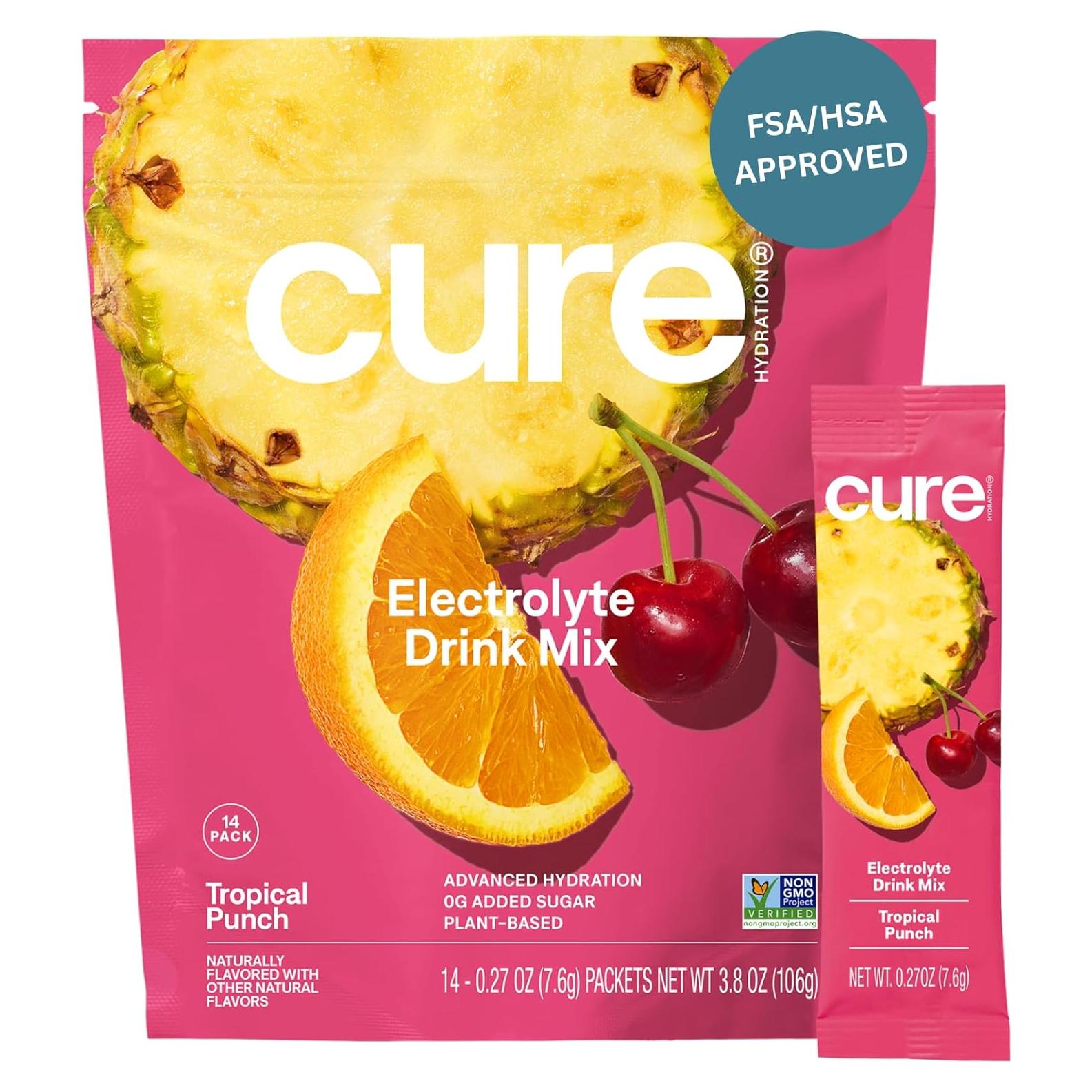 Cure Hydration Bebida Electrolítica Vegana Golpe Tropical 14 Paquetes