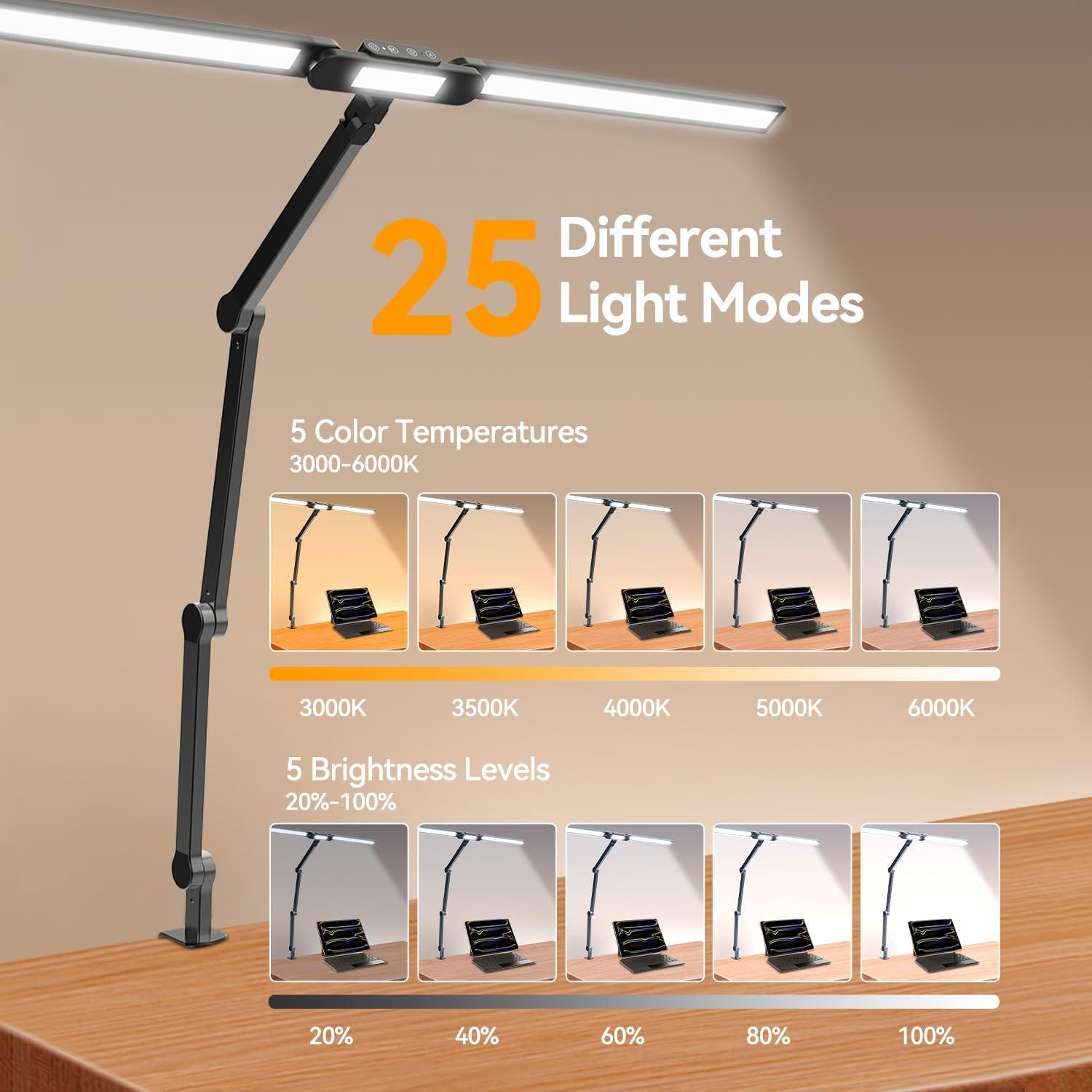 Lámpara de Escritorio LED AUSDOM 24W Ajustable con Abrazadera