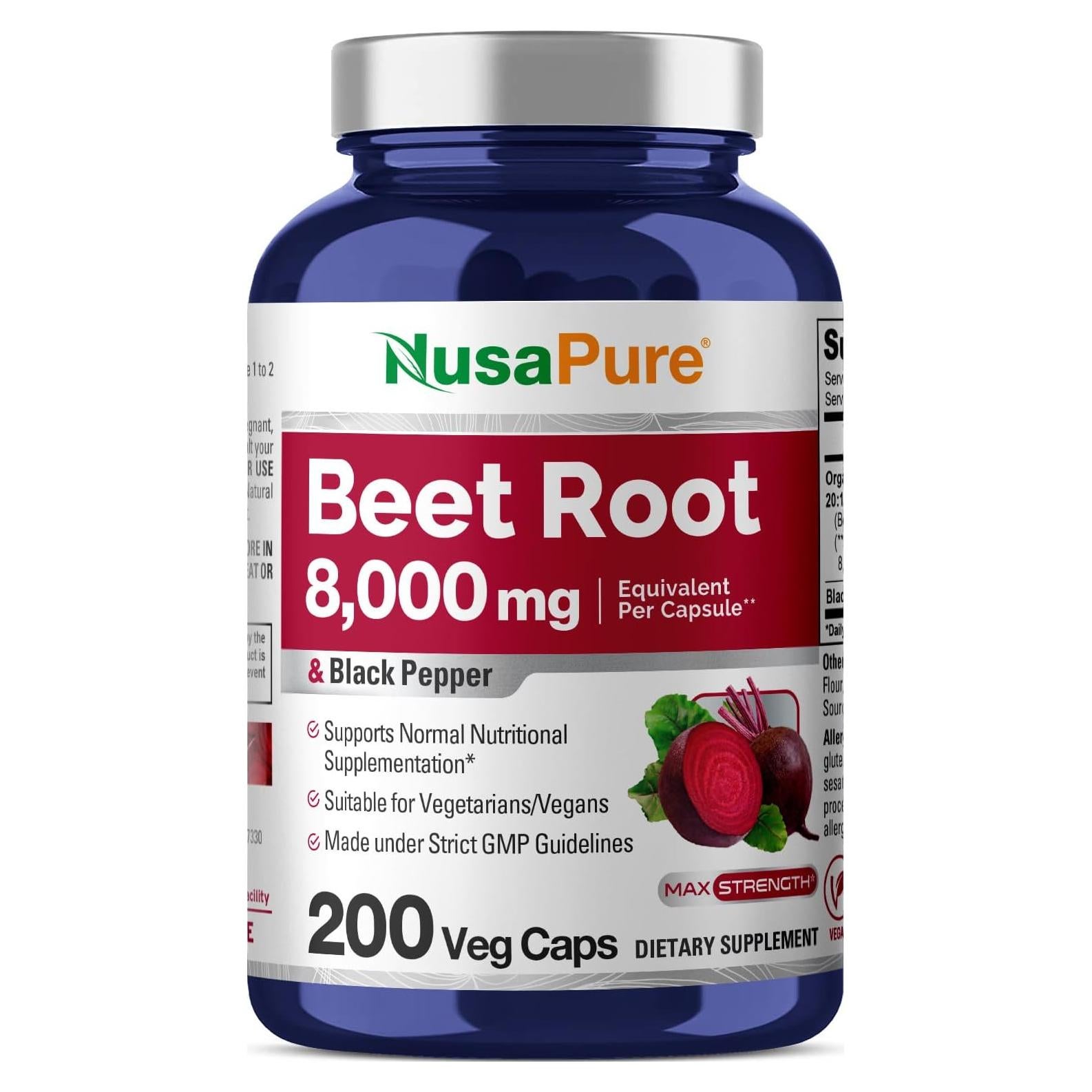 Suplemento Raíz de Remolacha NusaPure 8000mg 200 Cápsulas