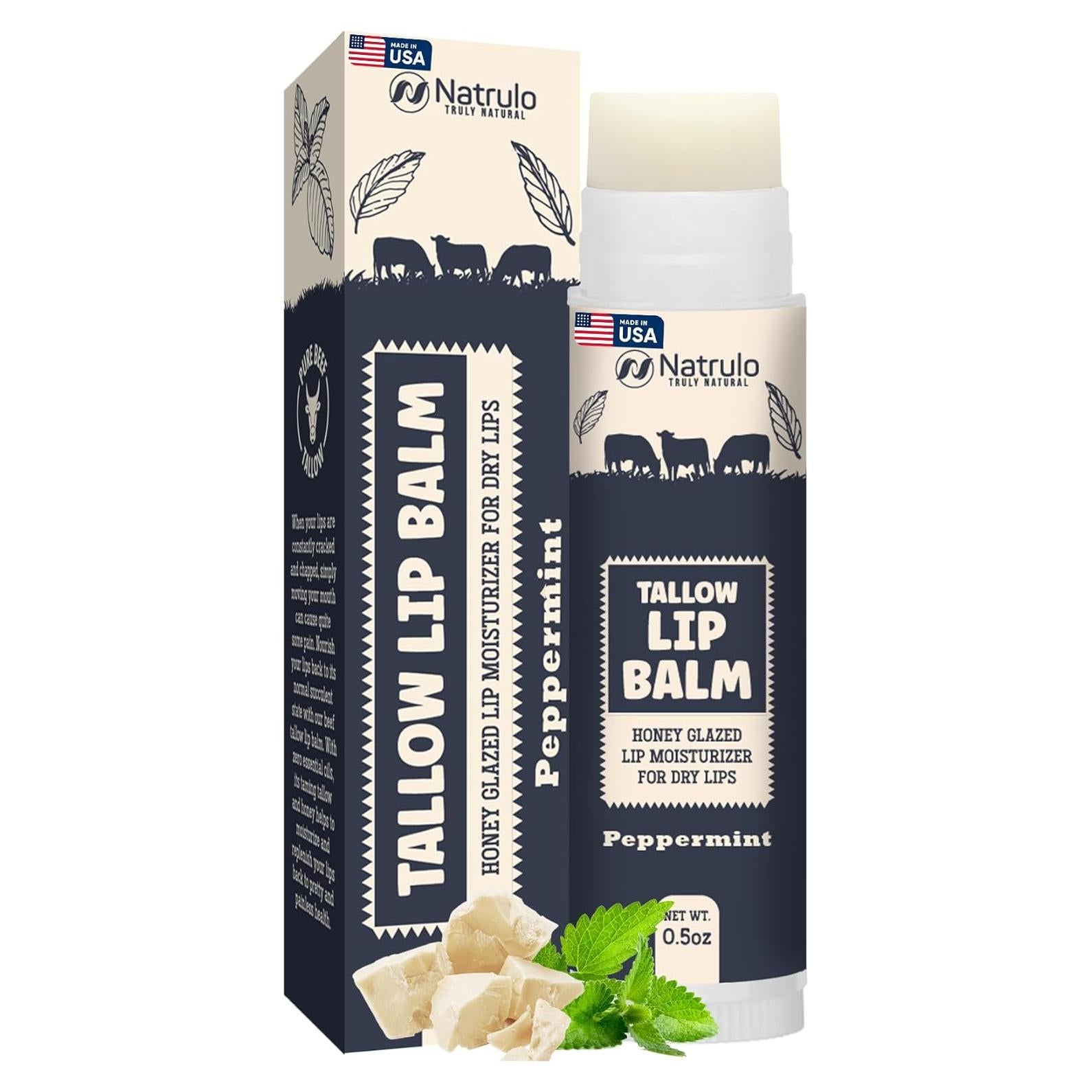 Bálsamo Labial Natural Natrulo - Grasa de Res y Cera de Abejas - Hidratante para Labios Secos y Sensibles