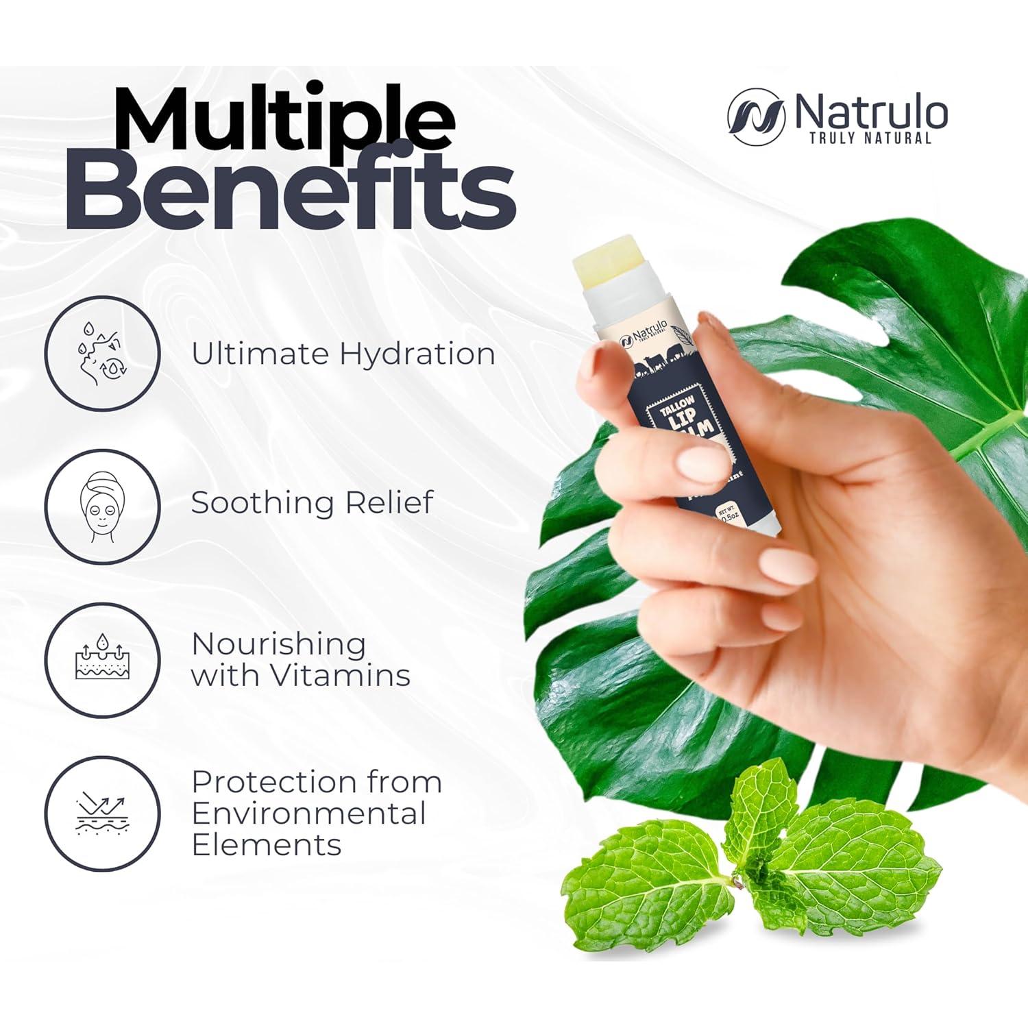 Bálsamo Labial Natural Natrulo - Grasa de Res y Cera de Abejas - Hidratante para Labios Secos y Sensibles