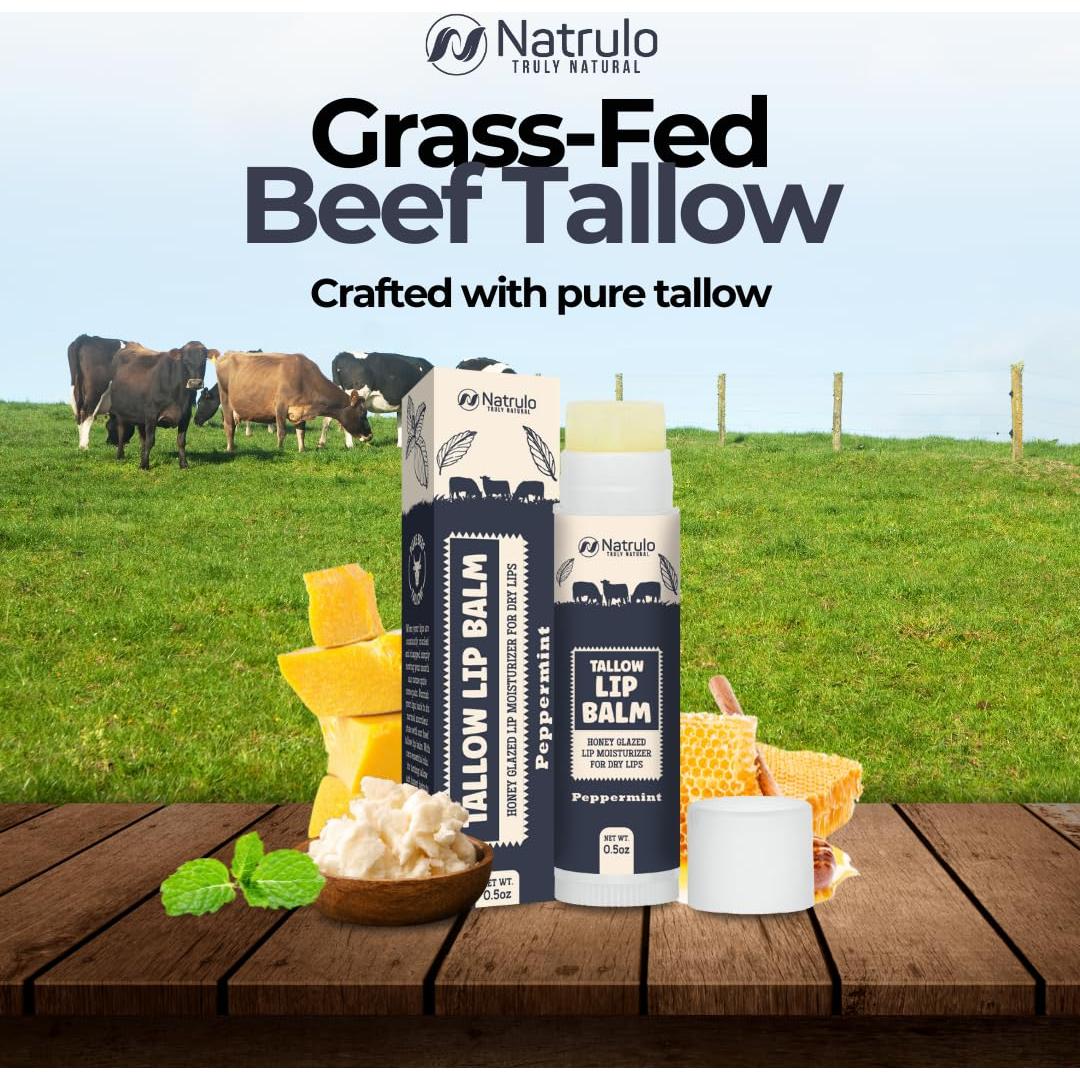 Bálsamo Labial Natural Natrulo - Grasa de Res y Cera de Abejas - Hidratante para Labios Secos y Sensibles