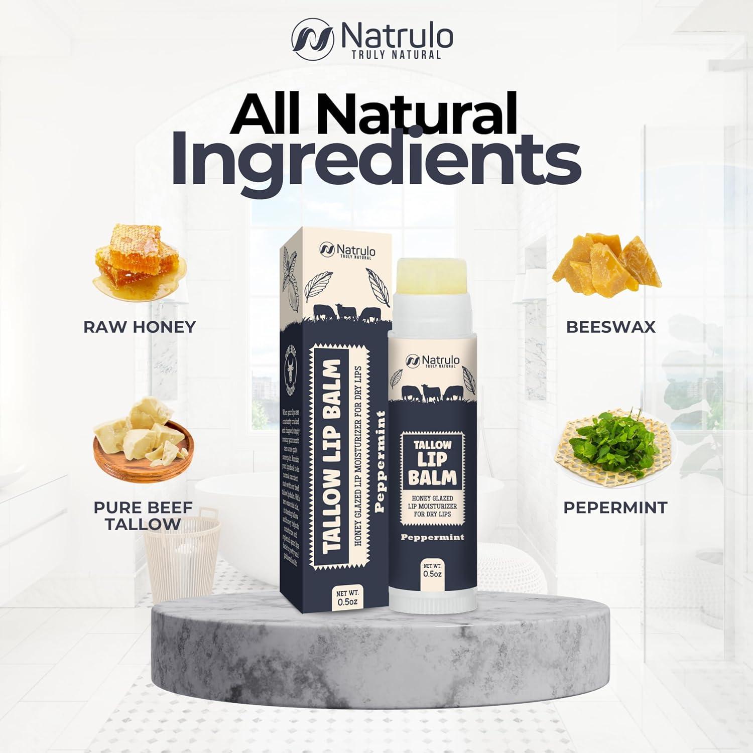 Bálsamo Labial Natural Natrulo - Grasa de Res y Cera de Abejas - Hidratante para Labios Secos y Sensibles