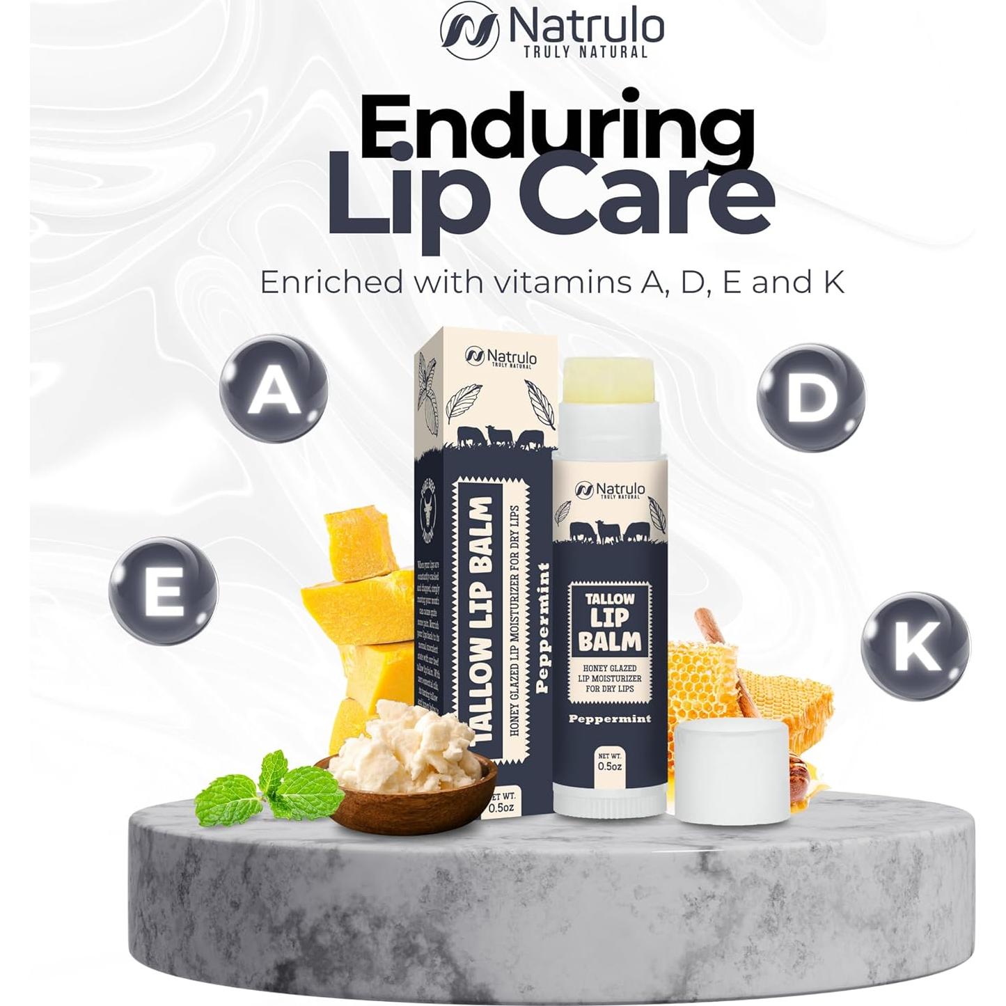 Bálsamo Labial Natural Natrulo - Grasa de Res y Cera de Abejas - Hidratante para Labios Secos y Sensibles