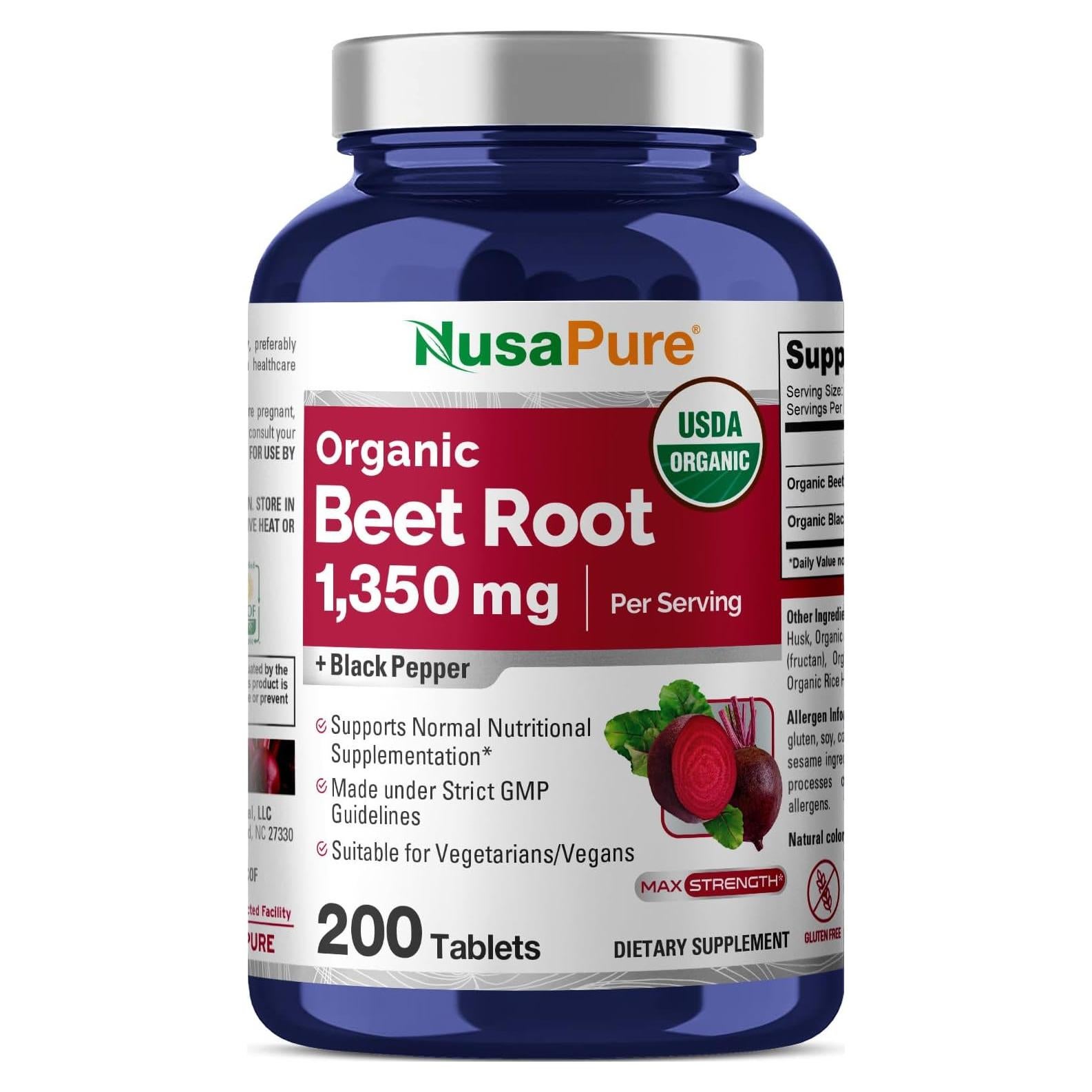 Tabletas de Raíz de Remolacha Orgánica NusaPure 1350 mg 200 Unidades