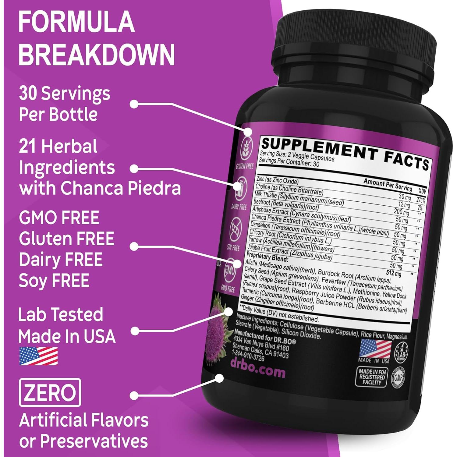 Suplemento Natural de Limpieza del Hígado Dr. BO - 21 Ingredientes