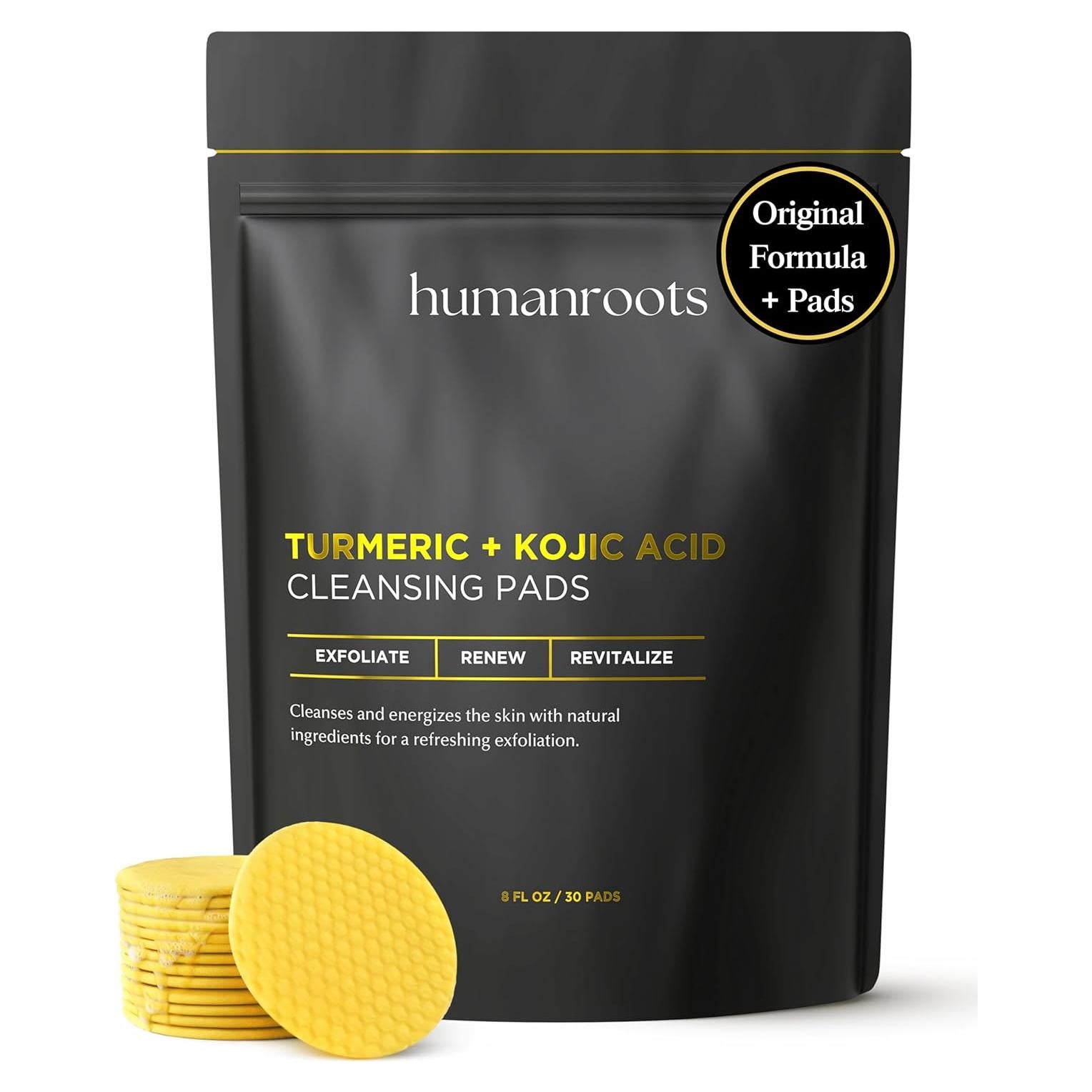 Discos Exfoliantes Facial Humanroots con Ácido Kójico y Cúrcuma - 30 Unidades