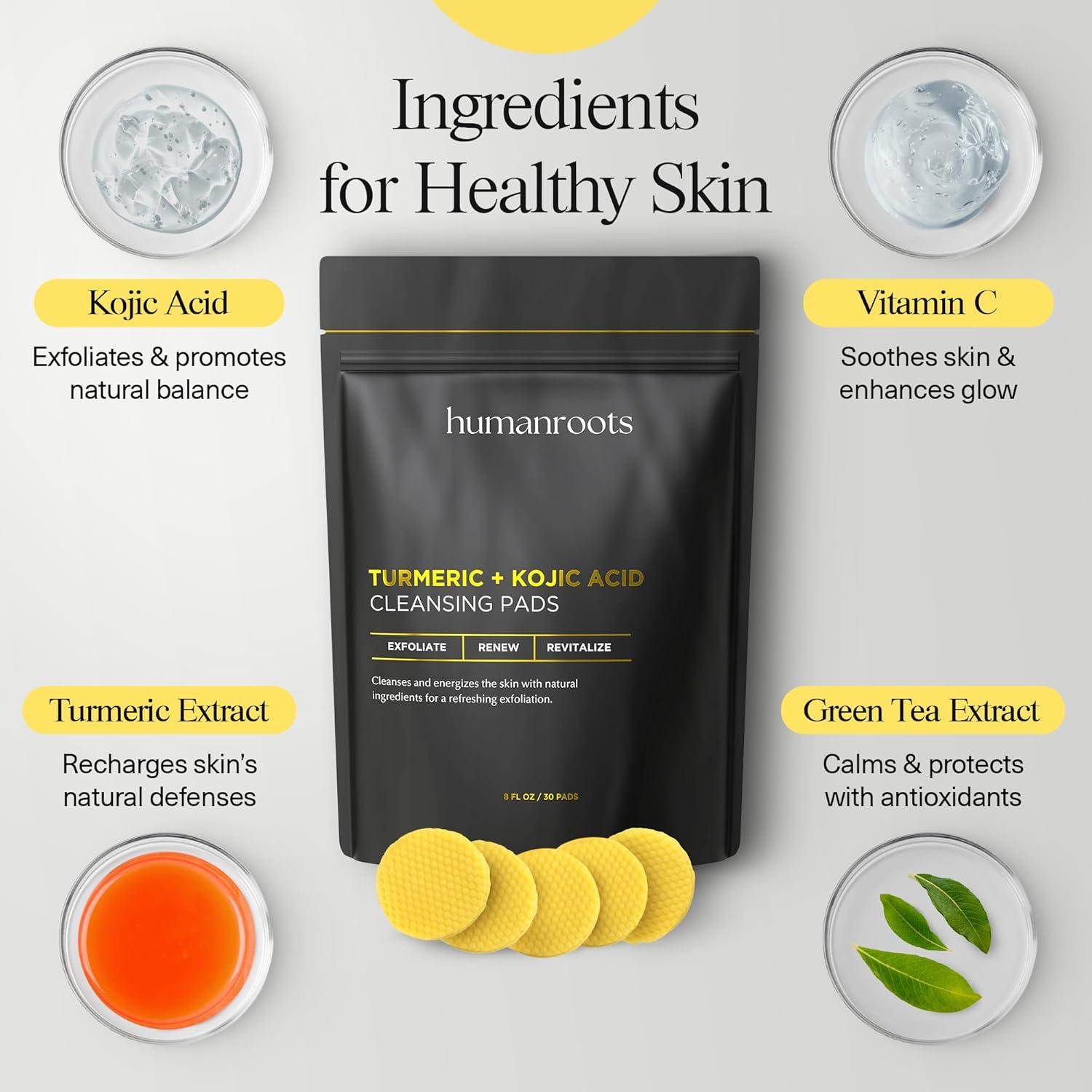 Discos Exfoliantes Facial Humanroots con Ácido Kójico y Cúrcuma - 30 Unidades