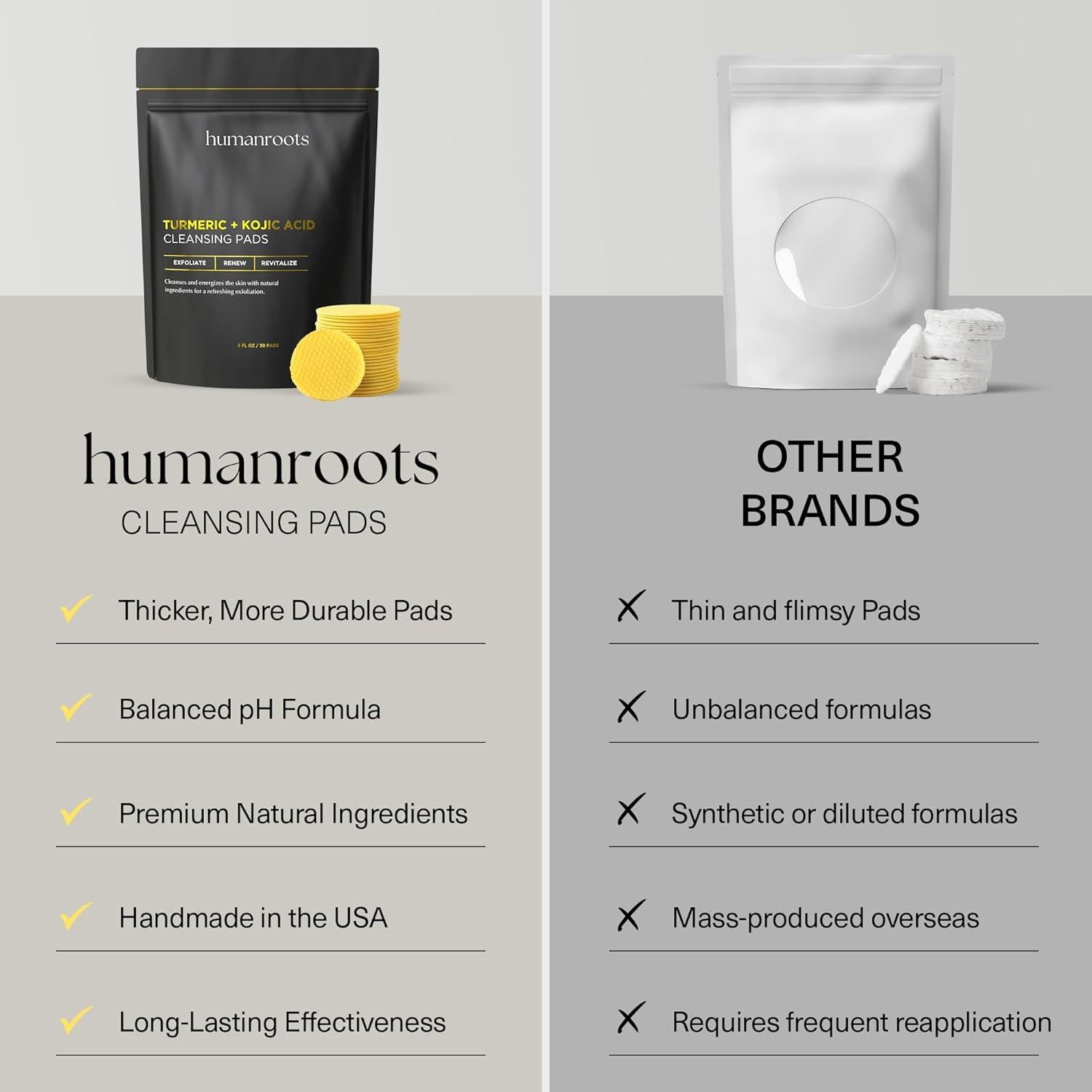 Discos Exfoliantes Facial Humanroots con Ácido Kójico y Cúrcuma - 30 Unidades
