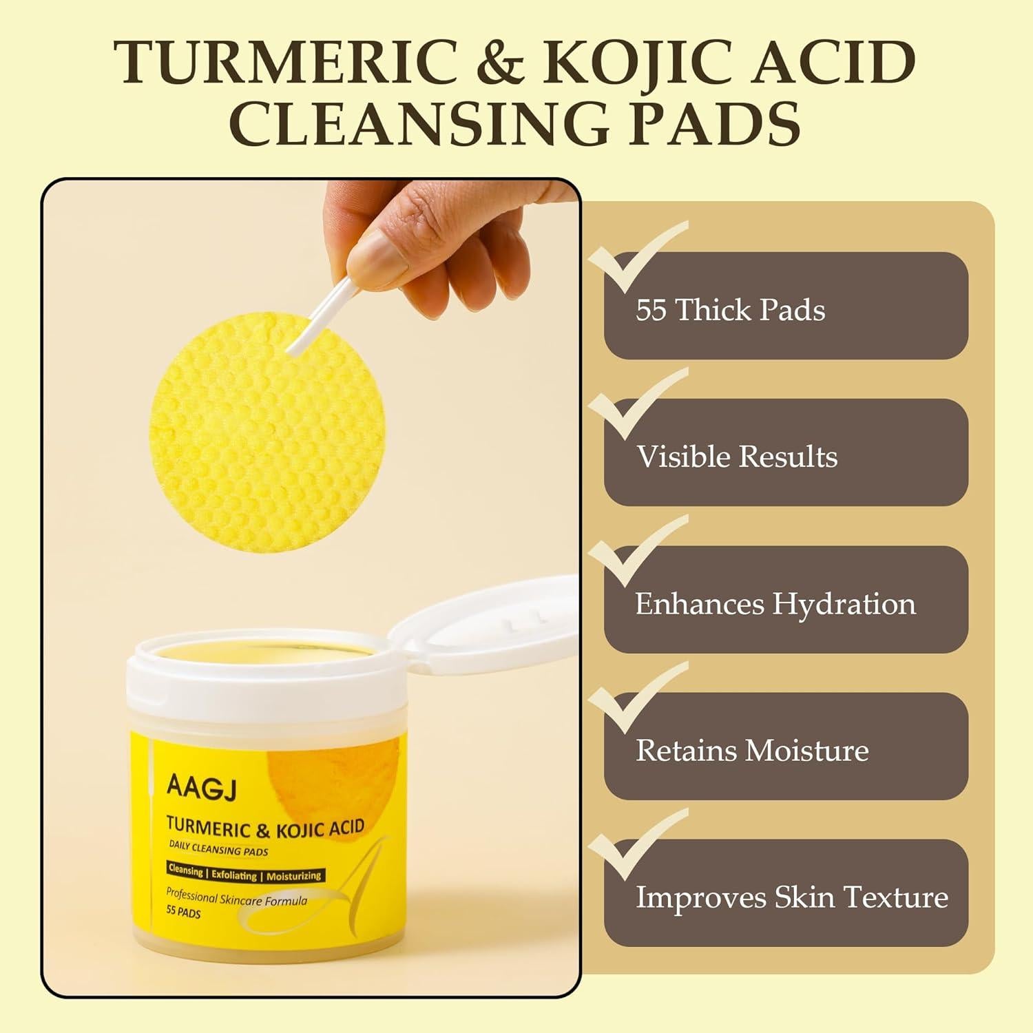 Pads Exfoliantes de Cúrcuma AAGJ - 55 Unidades para Limpieza Facial