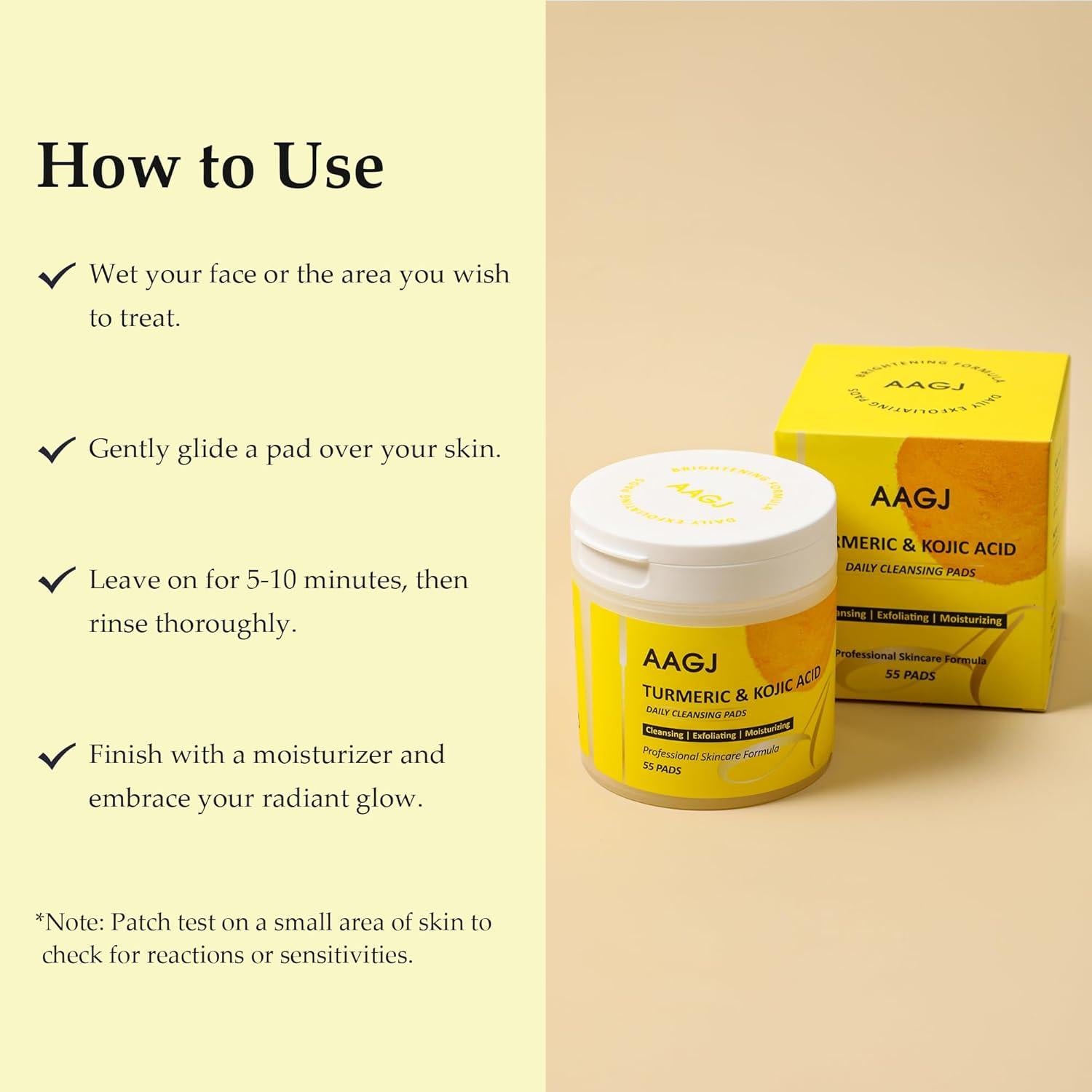 Pads Exfoliantes de Cúrcuma AAGJ - 55 Unidades para Limpieza Facial