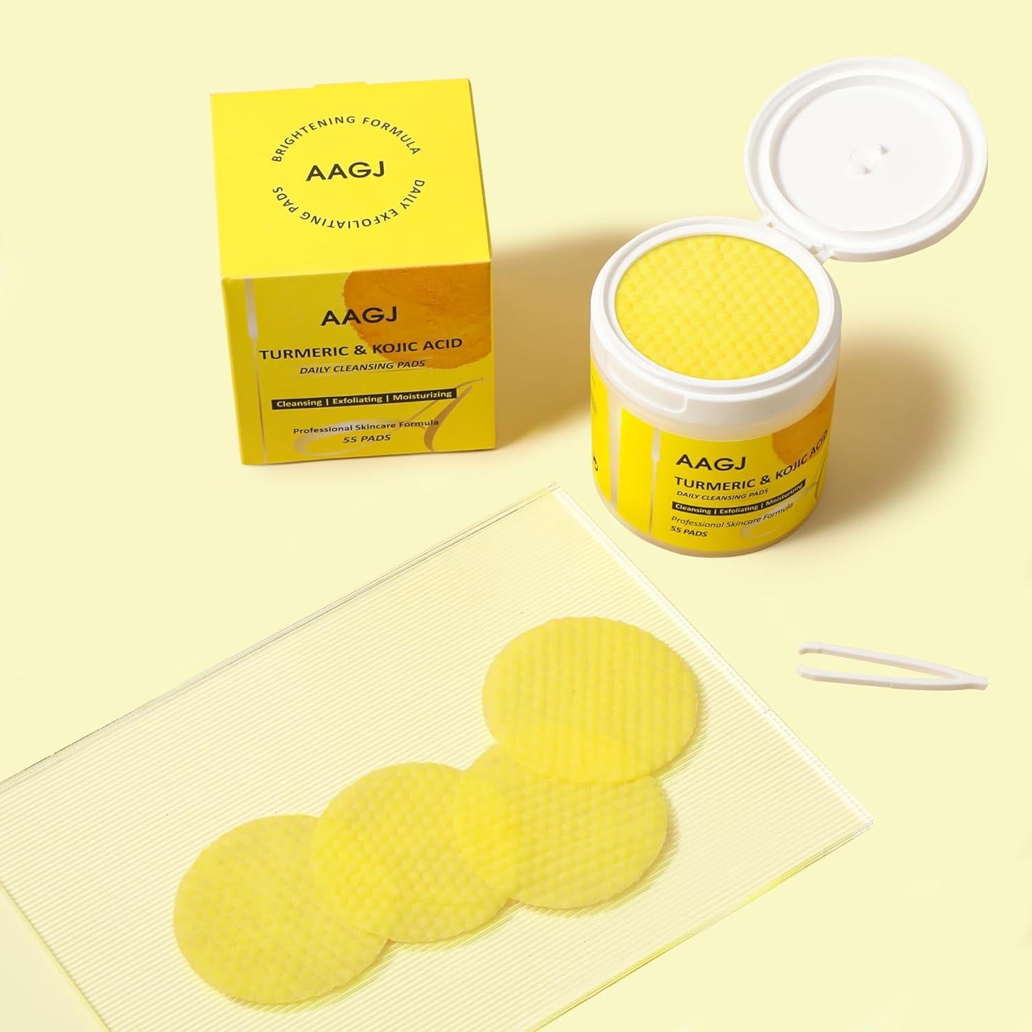 Pads Exfoliantes de Cúrcuma AAGJ - 55 Unidades para Limpieza Facial