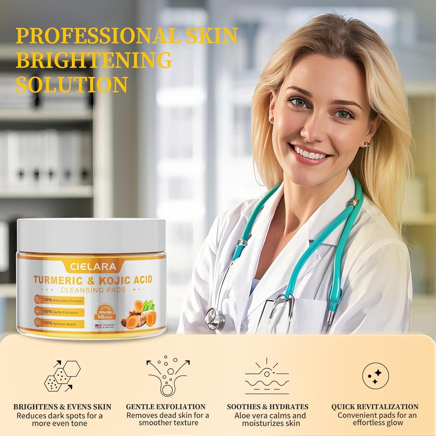 Pads de Limpieza CIELARA Ácido Kojico y Cúrcuma 49 Unidades