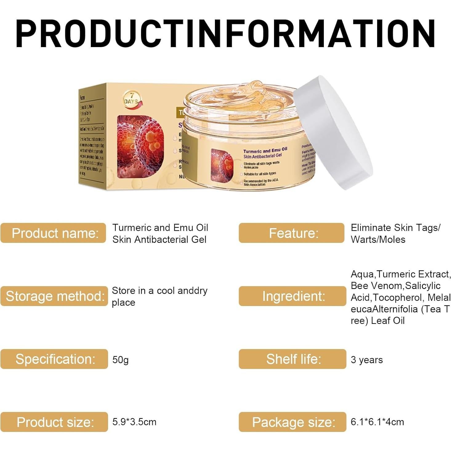 Gel de Cuidado de Piel OZZKSO con Cúrcuma y Aceite de Emú - 2 Piezas 50g