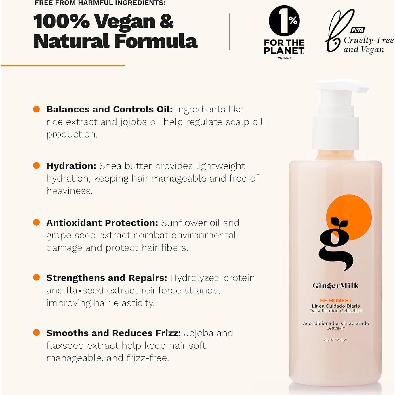 Acondicionador sin enjuague Be Honest Ginger Milk 118 ml - Vegano