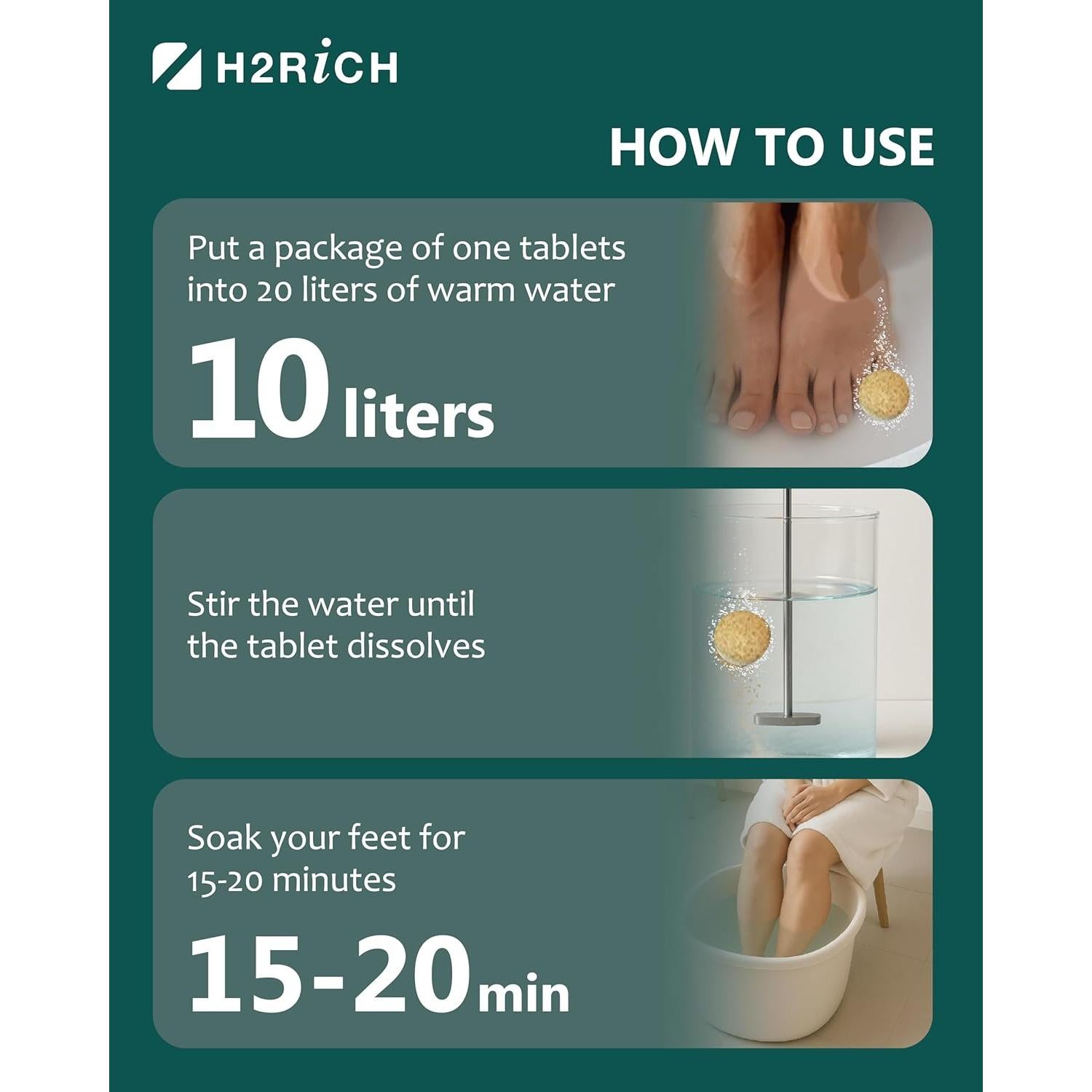 Tabletas de Baño de Pies H2RICH - 3 Paquetes Suavizantes