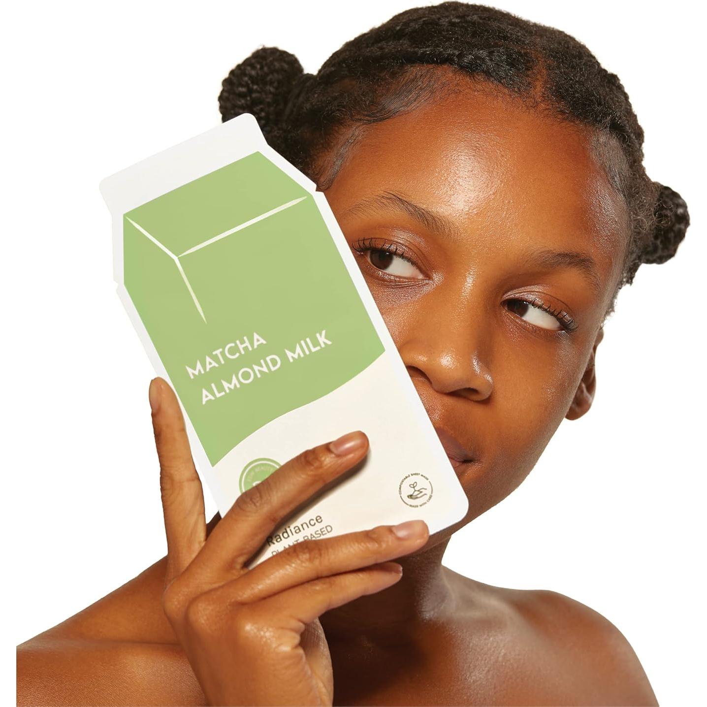 Máscara Facial Iluminadora ESW Belleza Leche Almendra Matcha 6 Unidades