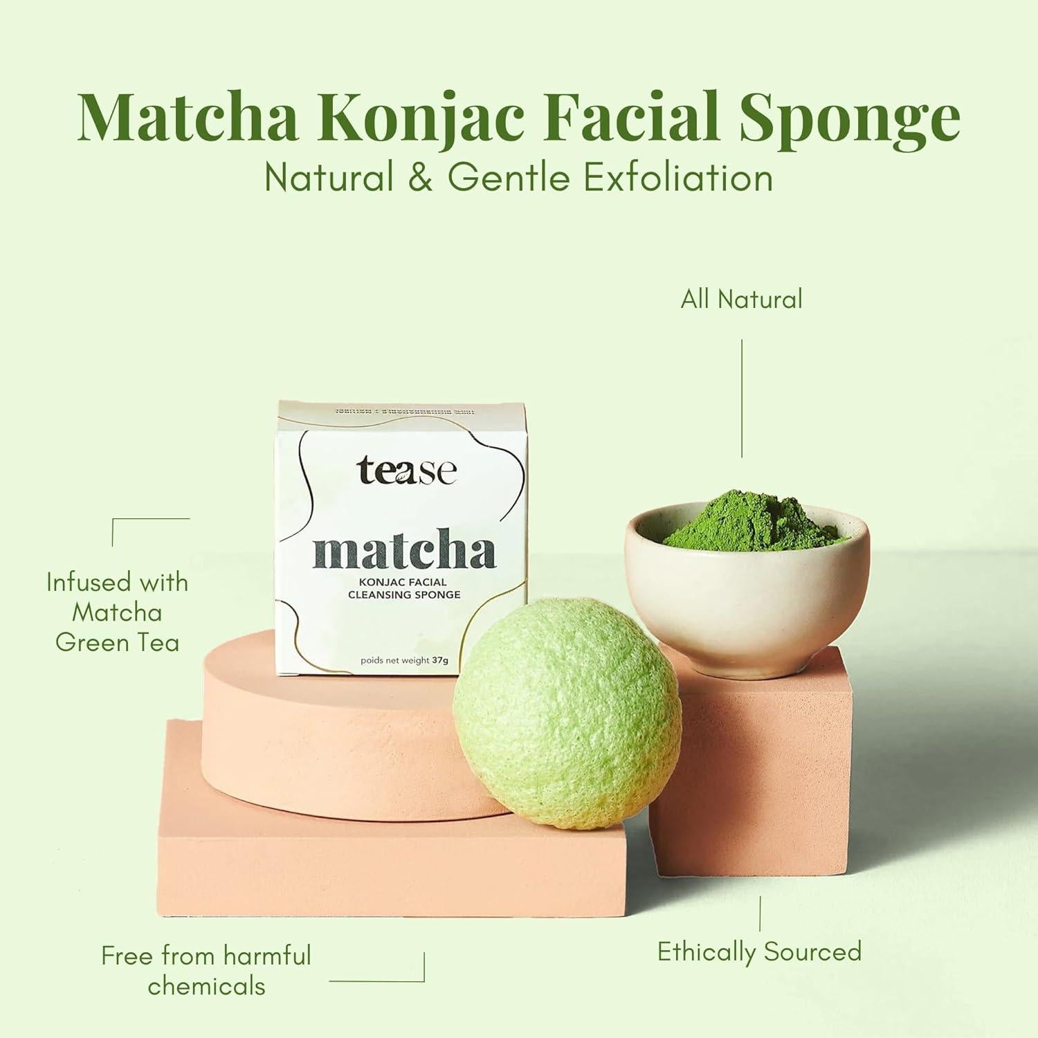 Esponja Exfoliante Facial Tease Tea de Matcha Konjac 3.81cm