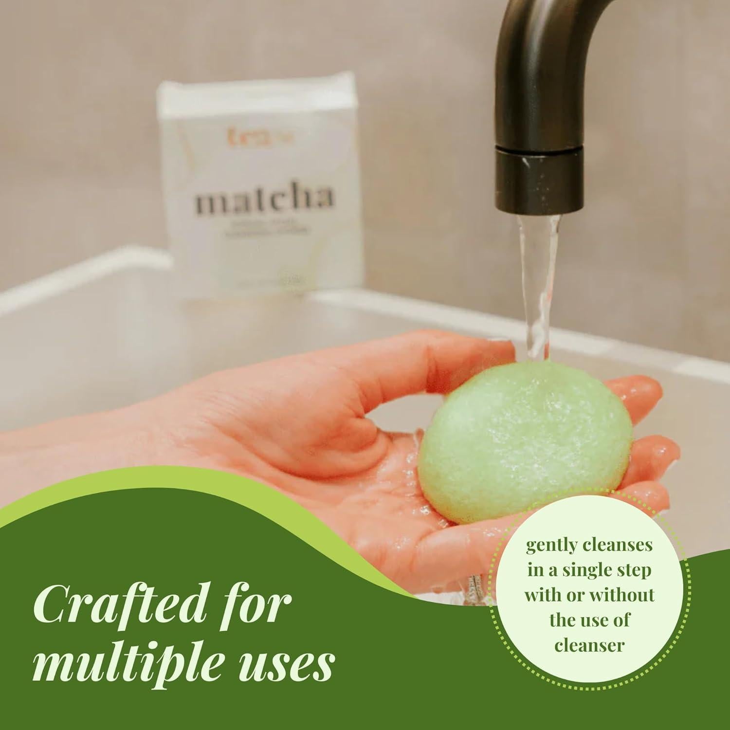 Esponja Exfoliante Facial Tease Tea de Matcha Konjac 3.81cm