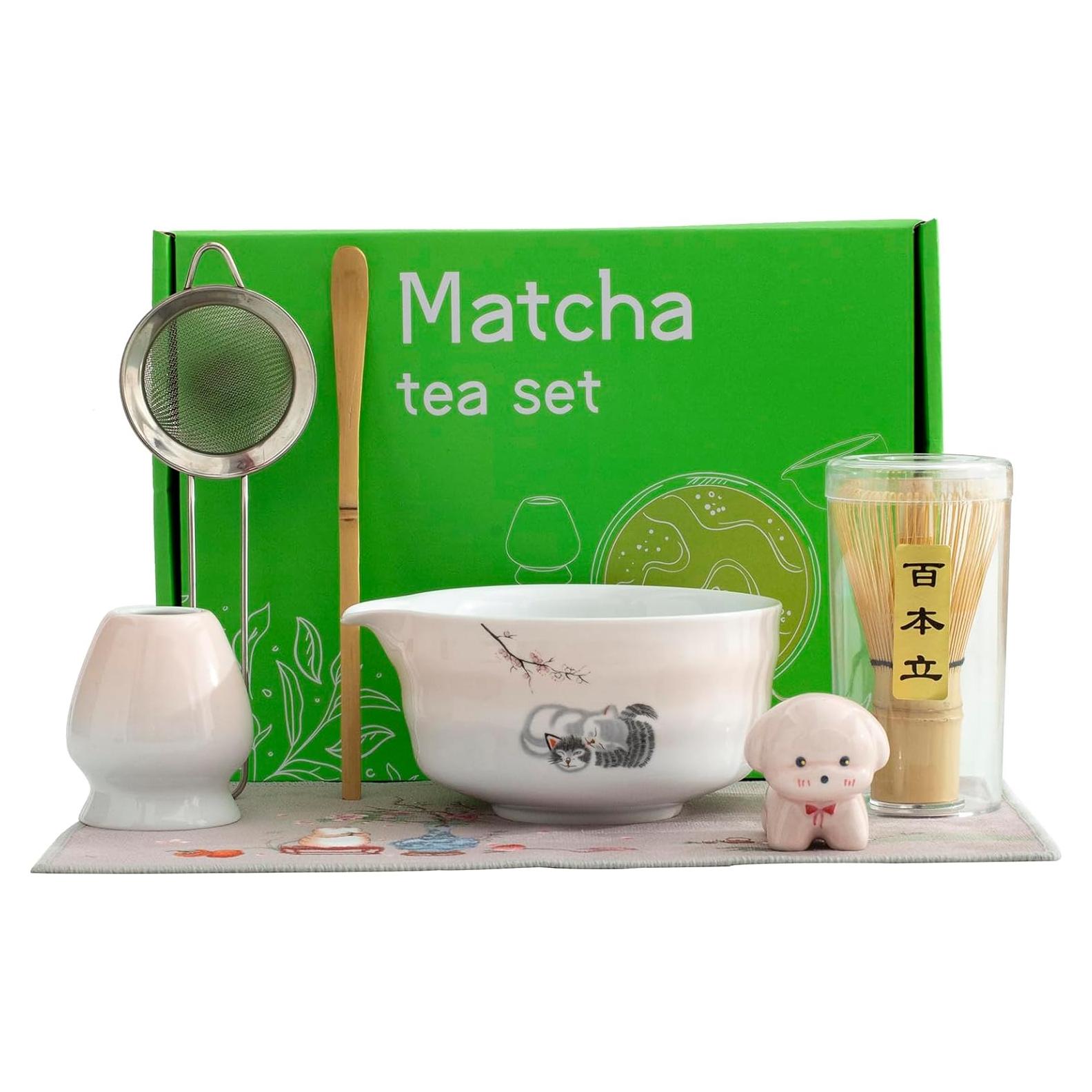 Juego de batidor de matcha cerámica 450 ml rosa - 7 piezas