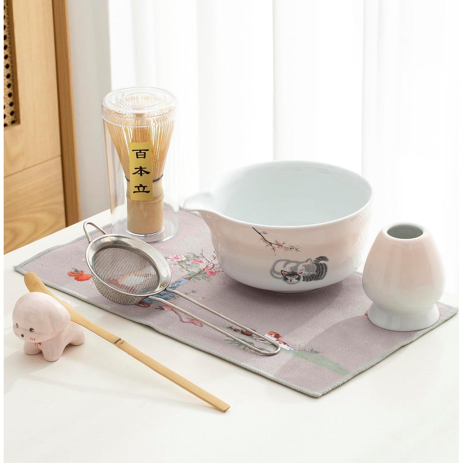 Juego de batidor de matcha cerámica 450 ml rosa - 7 piezas