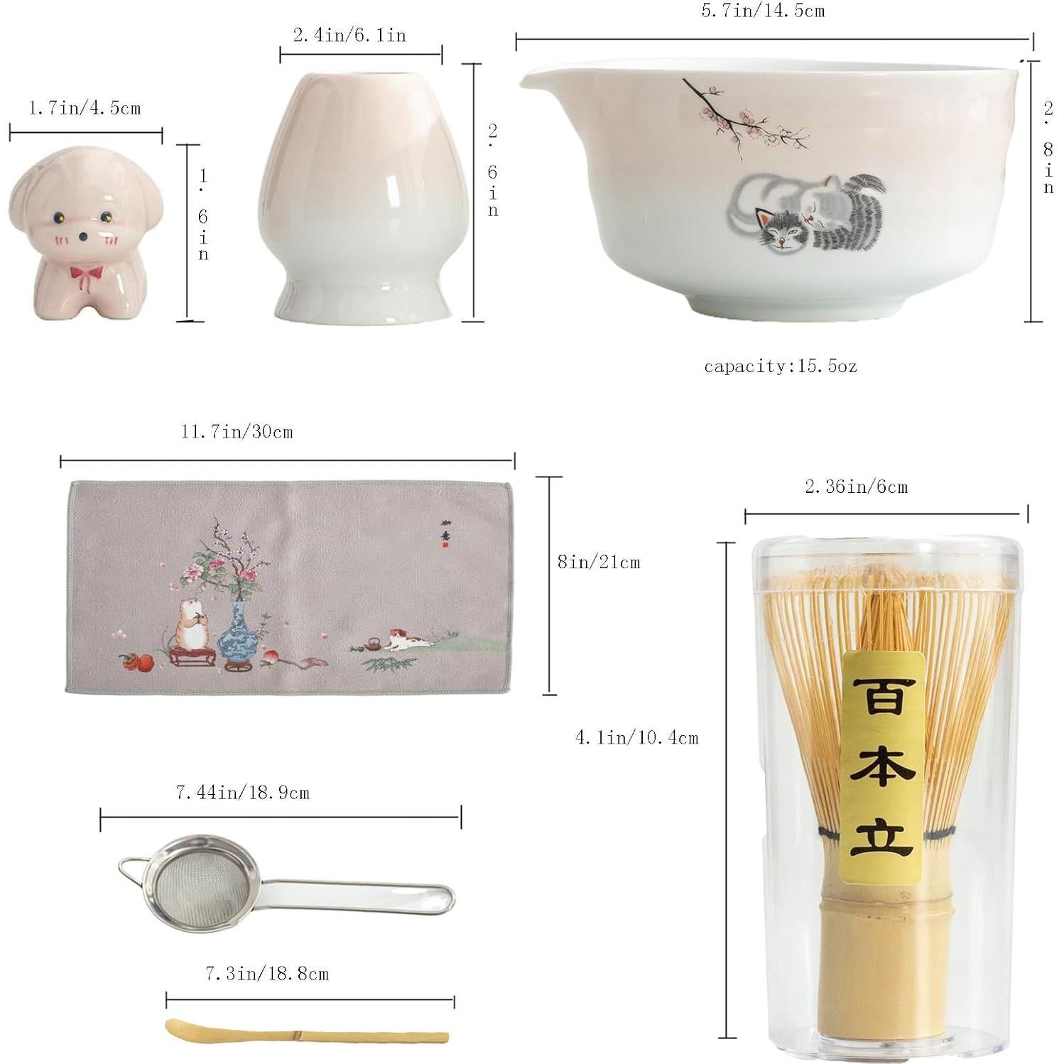 Juego de batidor de matcha cerámica 450 ml rosa - 7 piezas