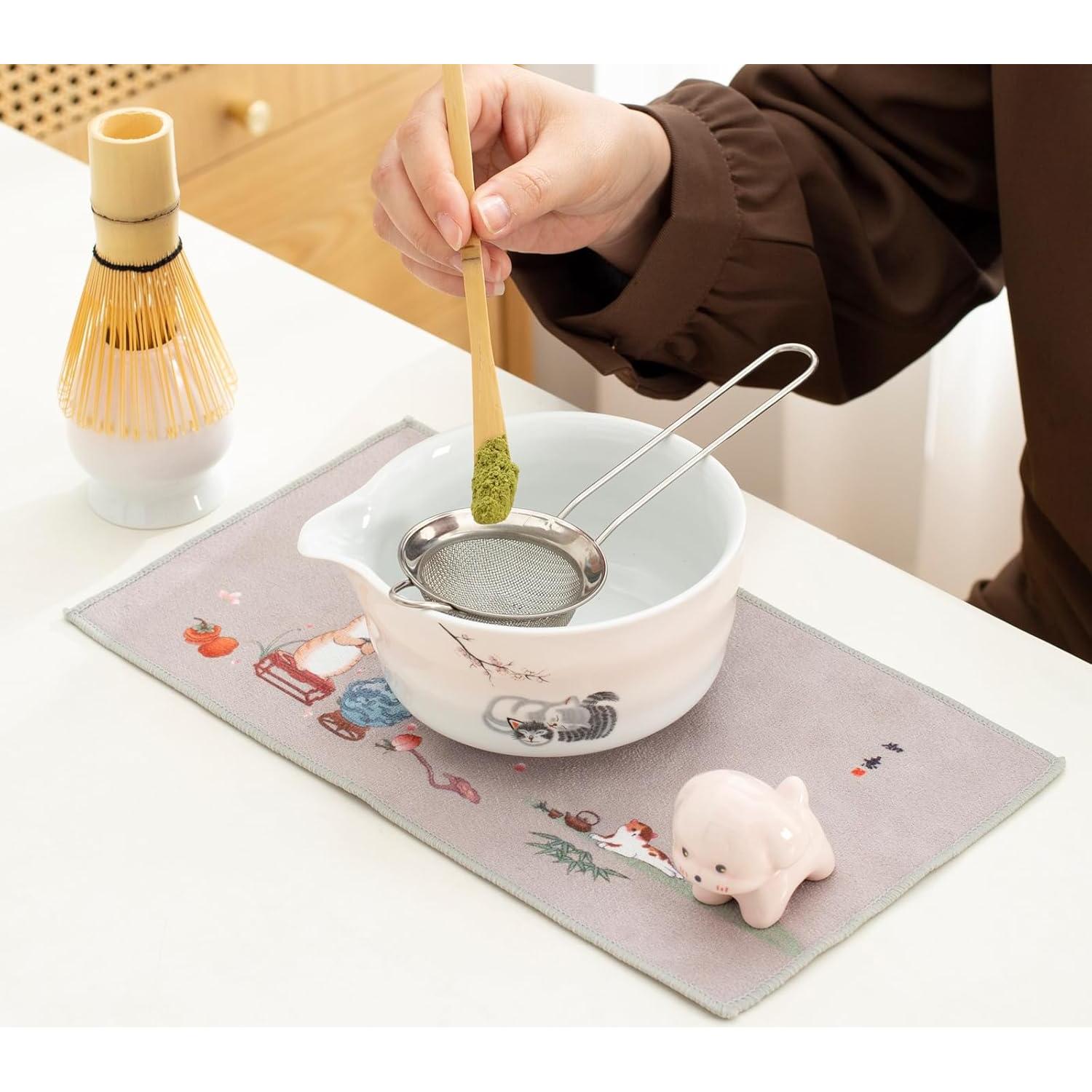 Juego de batidor de matcha cerámica 450 ml rosa - 7 piezas