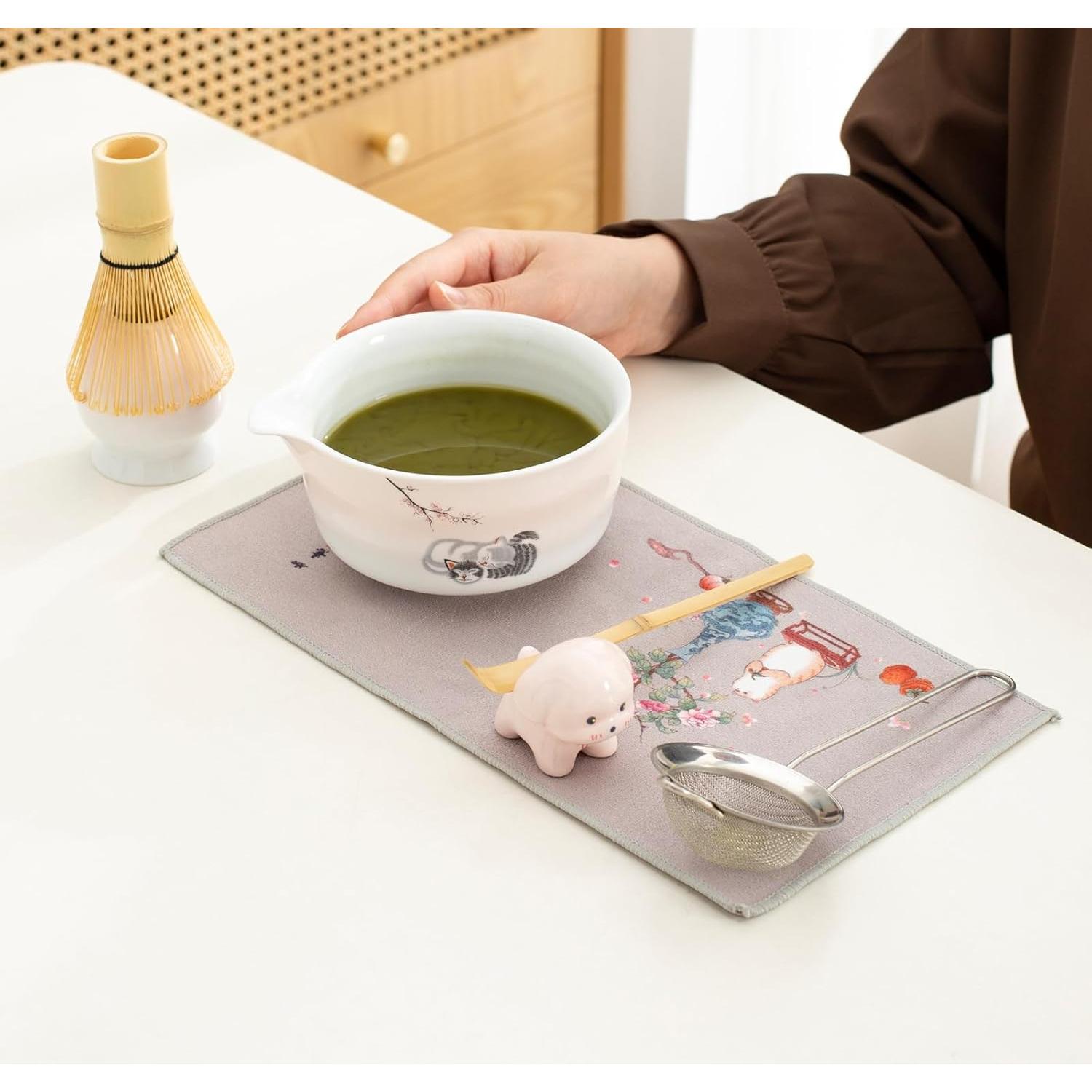 Juego de batidor de matcha cerámica 450 ml rosa - 7 piezas